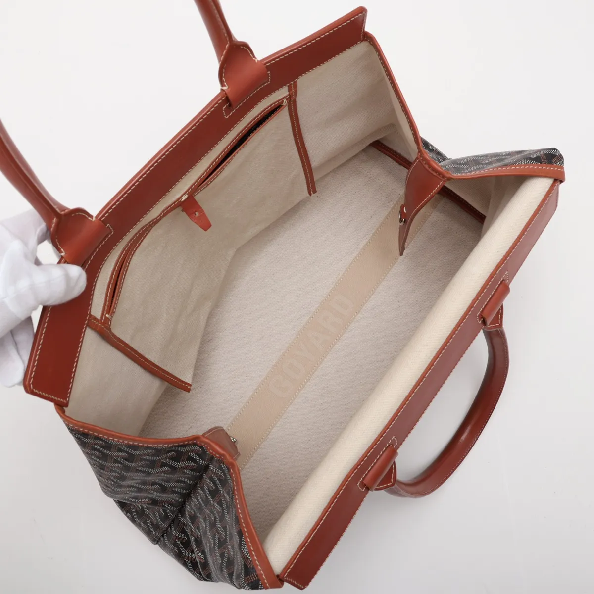 Belchasse MM PVC x Leather Tote Bag, Black x Brown — view 7