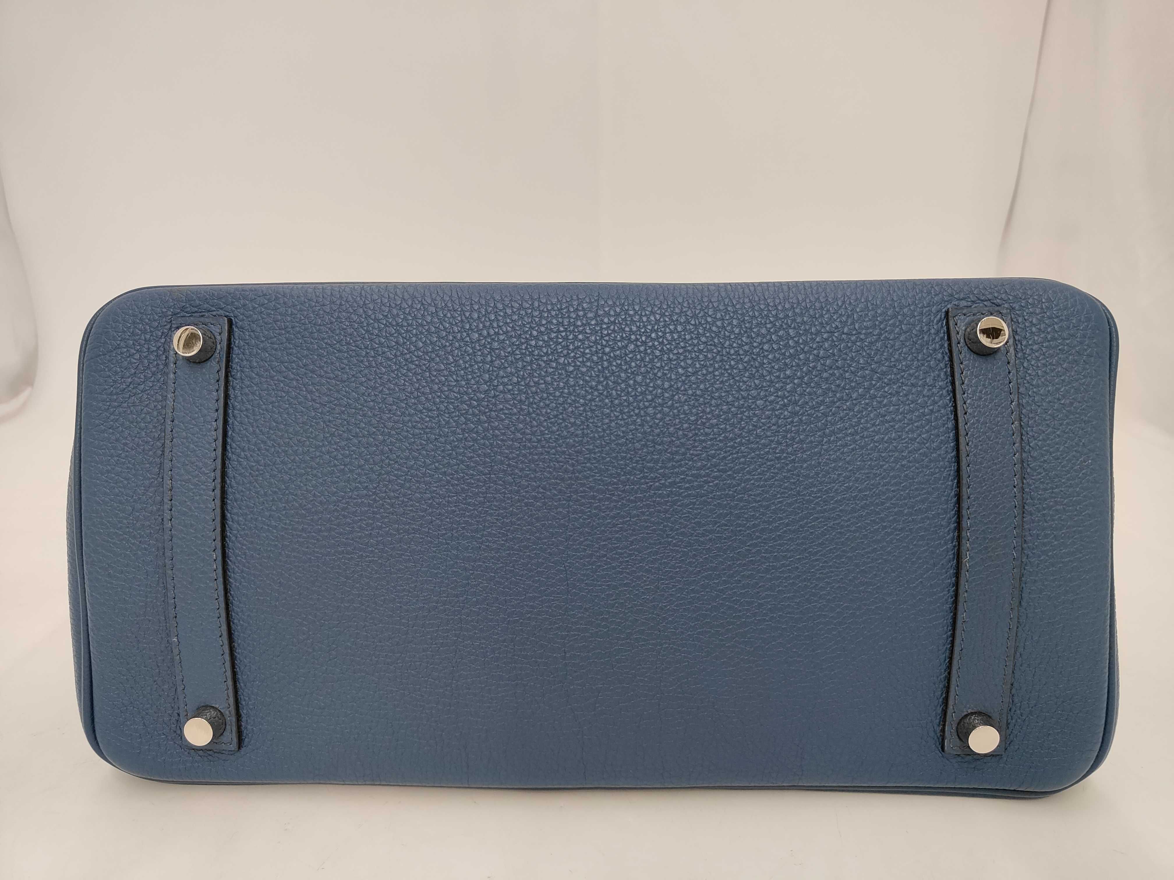 Birkin 35, blue, silver hardware, M stamp, handbag — view 7
