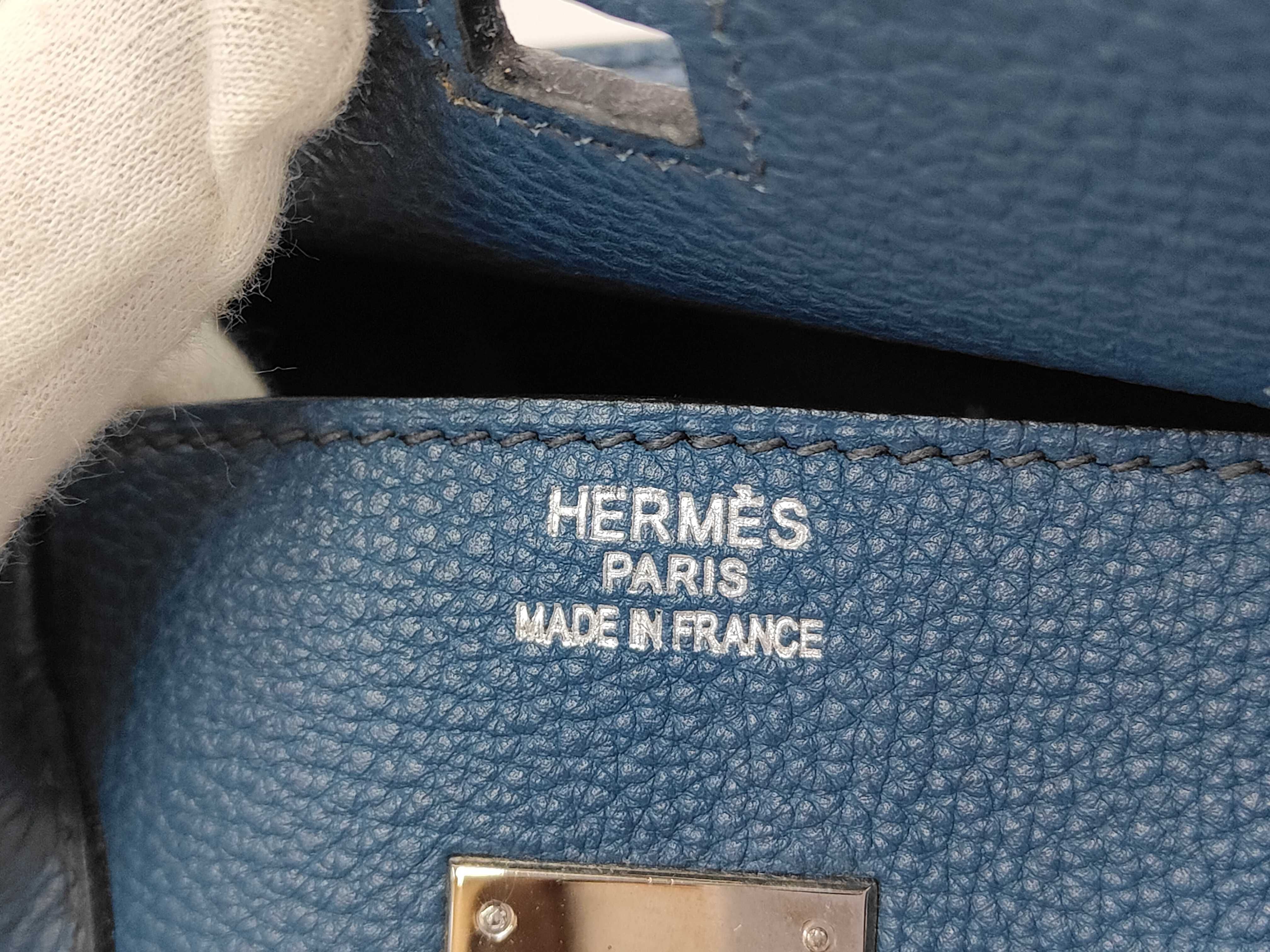 Birkin 35, blue, silver hardware, M stamp, handbag — view 9