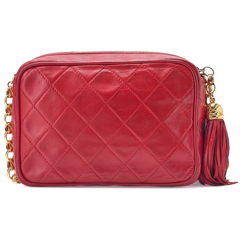 Lambskin Coco Mark Fringe Jewel Chain Shoulder Bag, Red, Gold Hardware, Series 1 — view 2