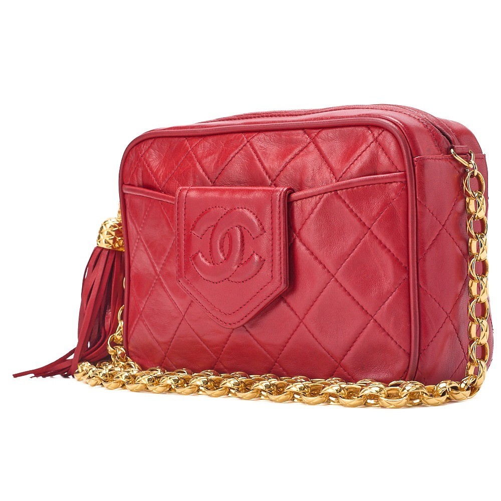 Lambskin Coco Mark Fringe Jewel Chain Shoulder Bag, Red, Gold Hardware, Series 1 — view 4