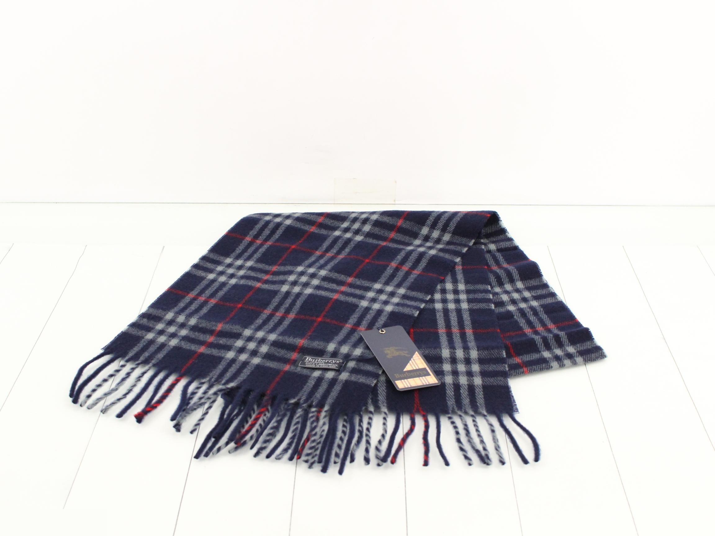 New, with tags still attached: Burberry Nova Check Scarf, Navy. — view 2