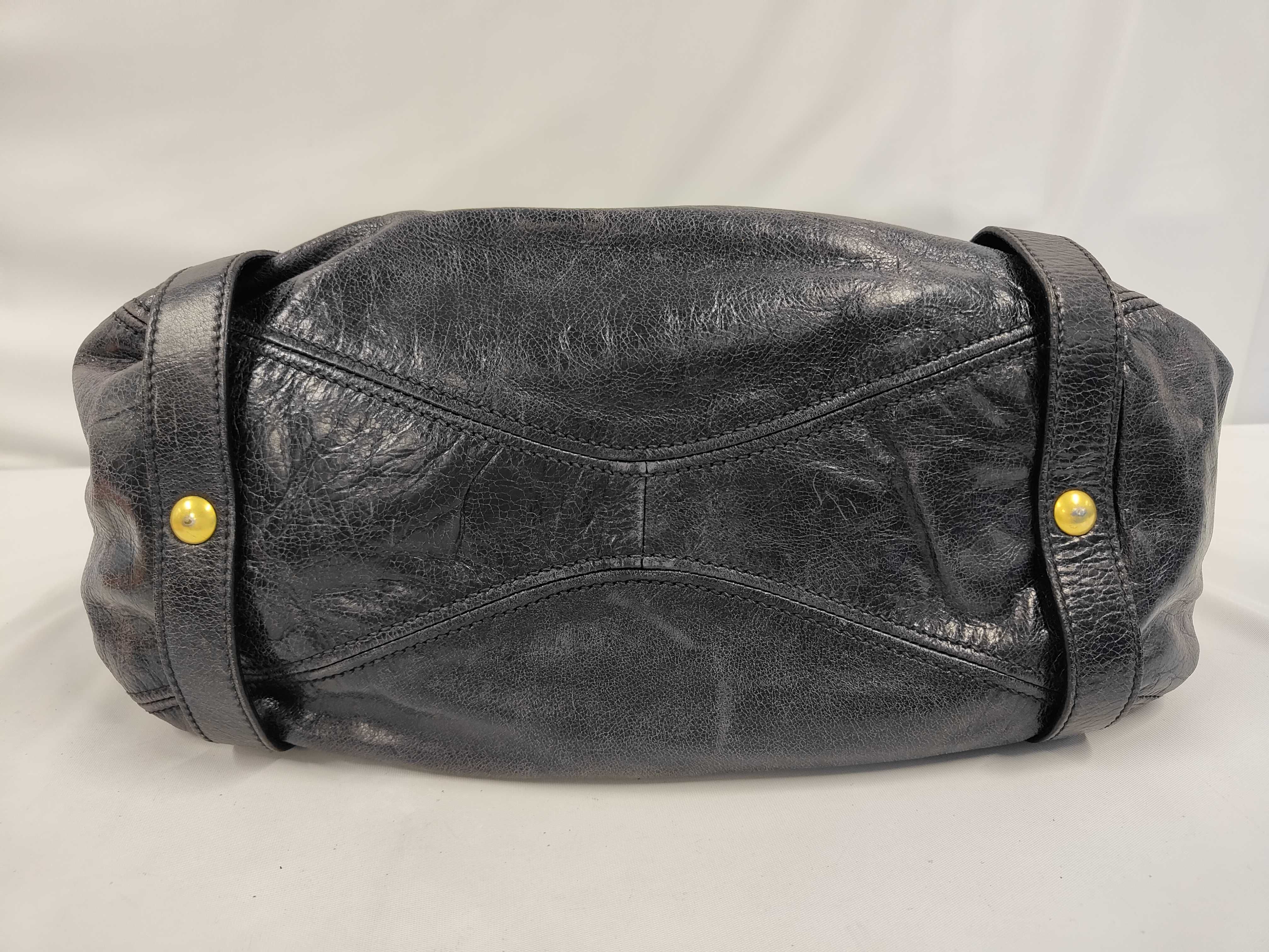 Ribbon Leather Handbag, Black with Gold Hardware, Shoulder Bag — view 3