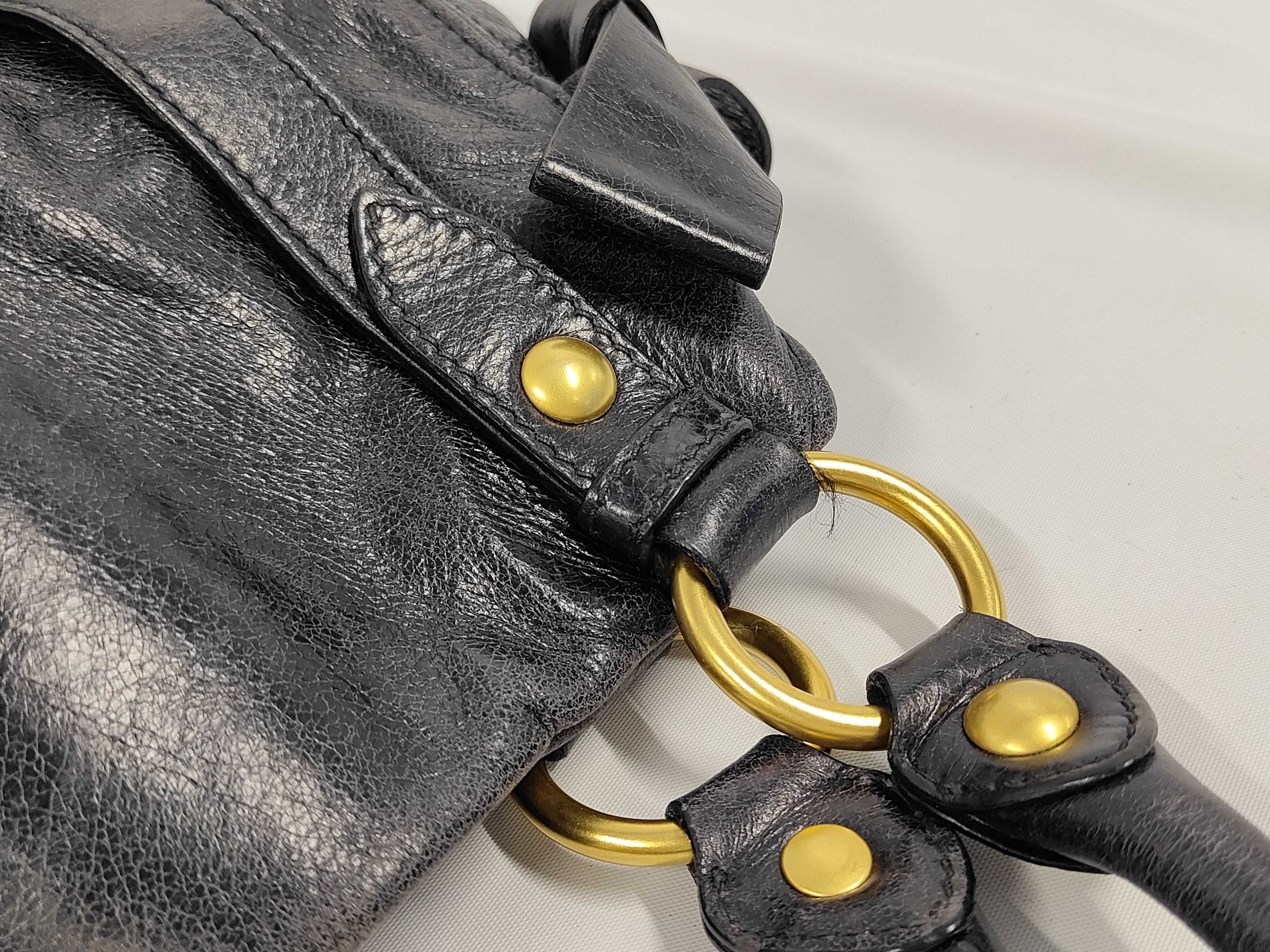 Ribbon Leather Handbag, Black with Gold Hardware, Shoulder Bag — view 6
