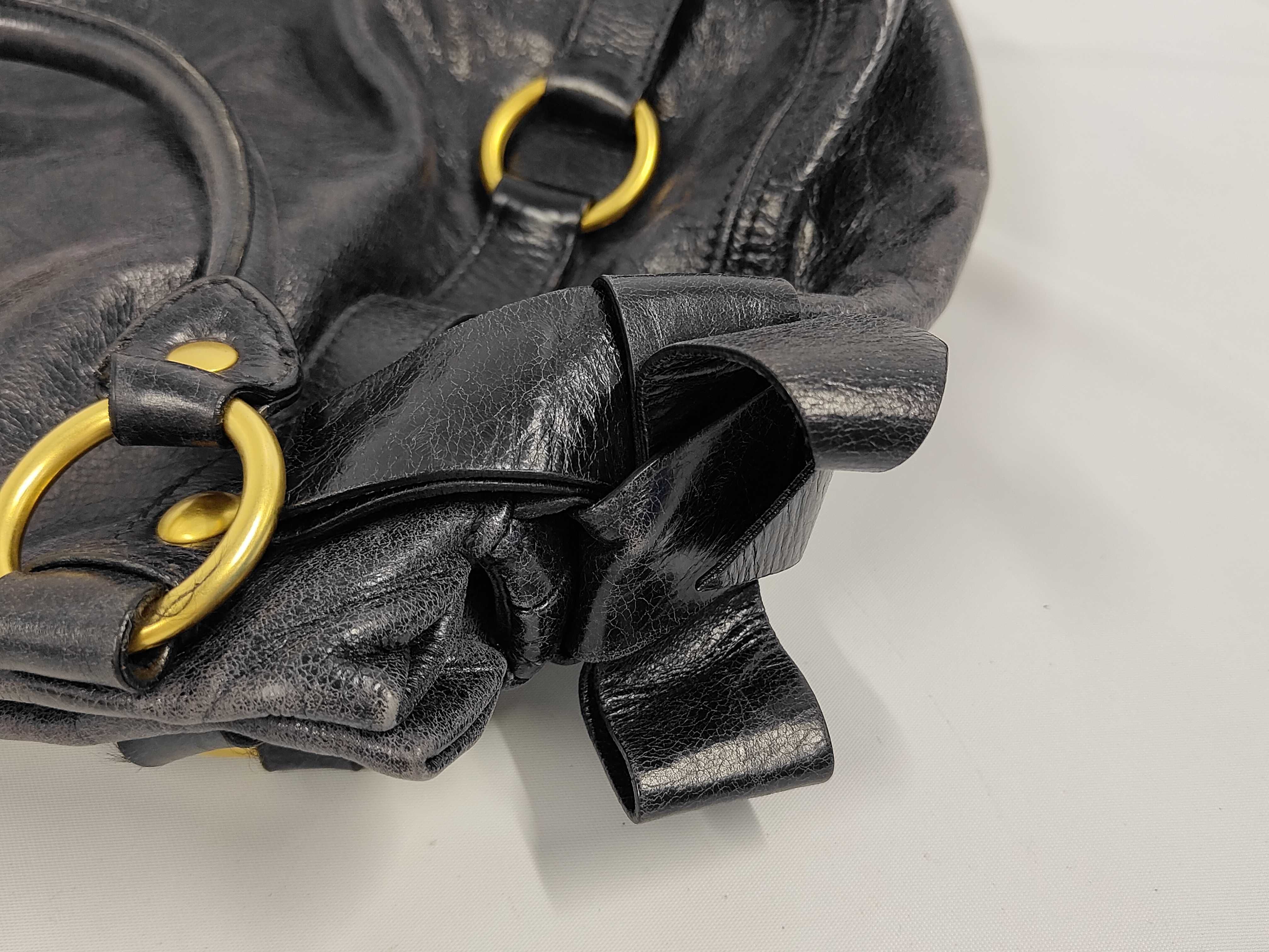 Ribbon Leather Handbag, Black with Gold Hardware, Shoulder Bag — view 9