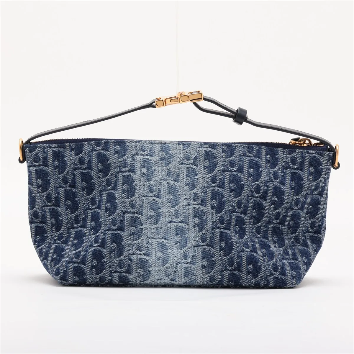 Oblique Denim x Leather Handbag, Blue — view 2