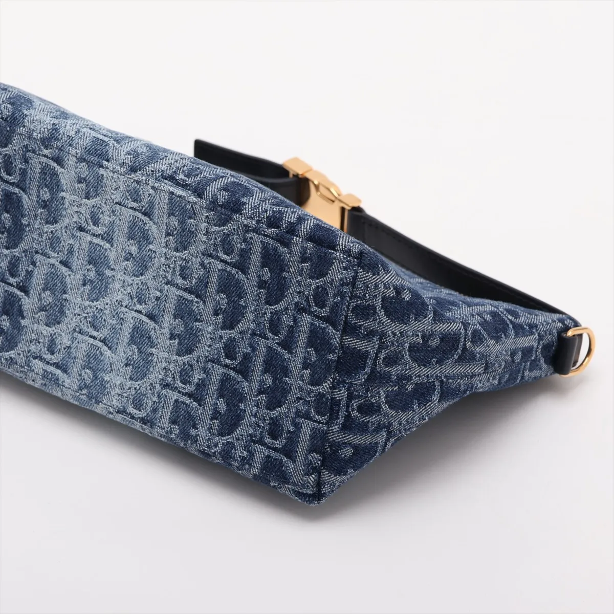 Oblique Denim x Leather Handbag, Blue — view 3
