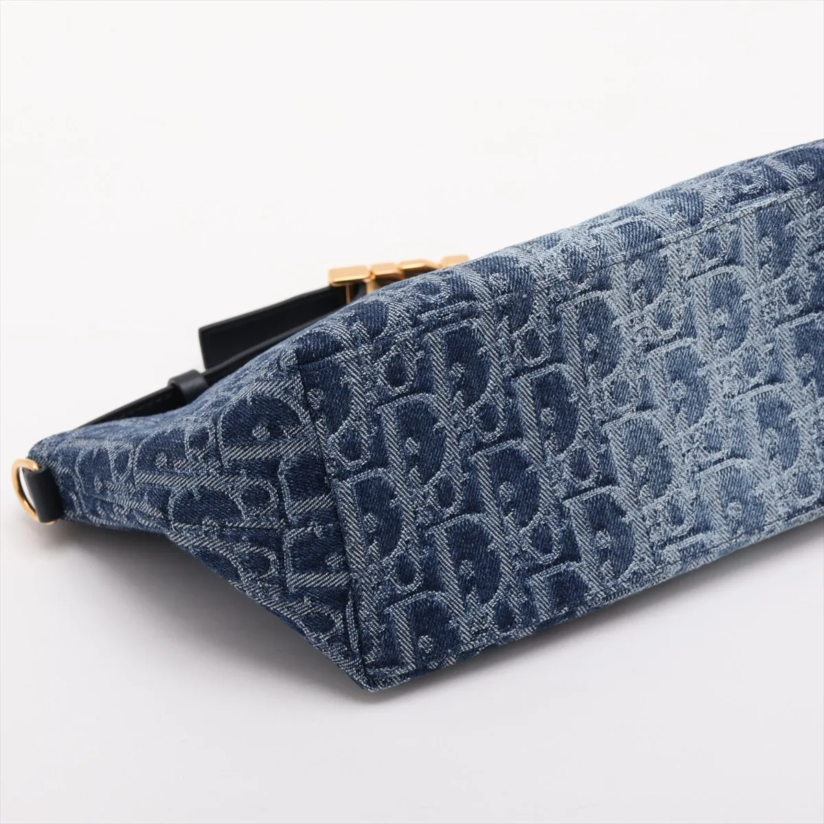 Oblique Denim x Leather Handbag, Blue — view 4