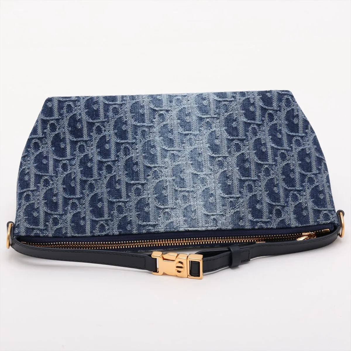 Oblique Denim x Leather Handbag, Blue — view 5