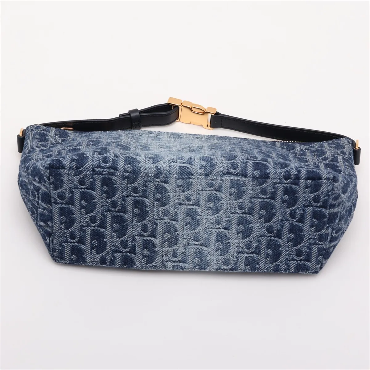Oblique Denim x Leather Handbag, Blue — view 6