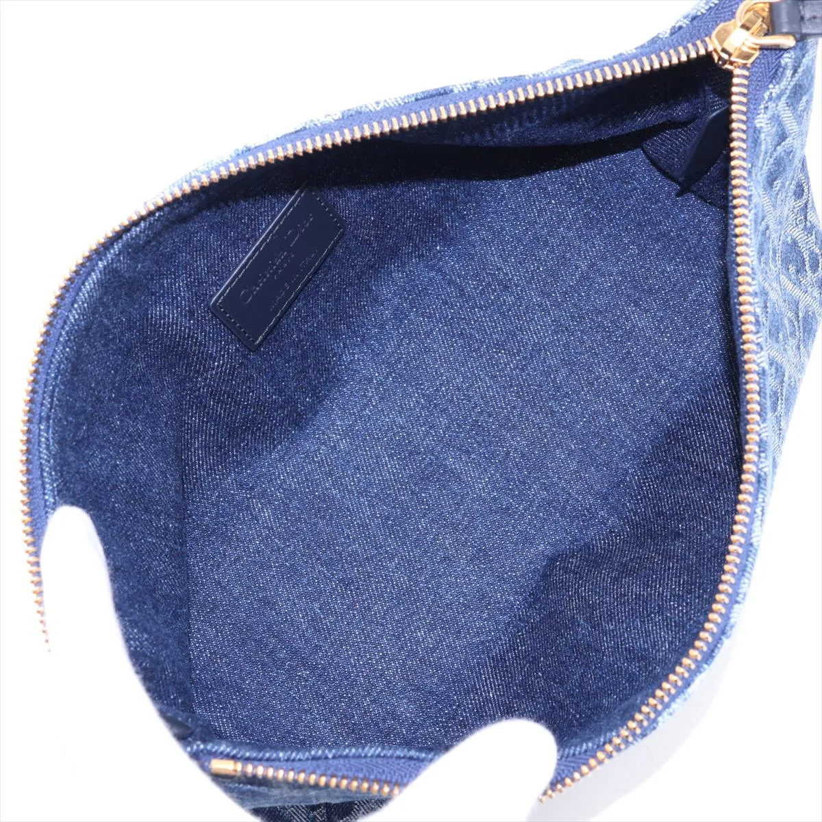 Oblique Denim x Leather Handbag, Blue — view 7