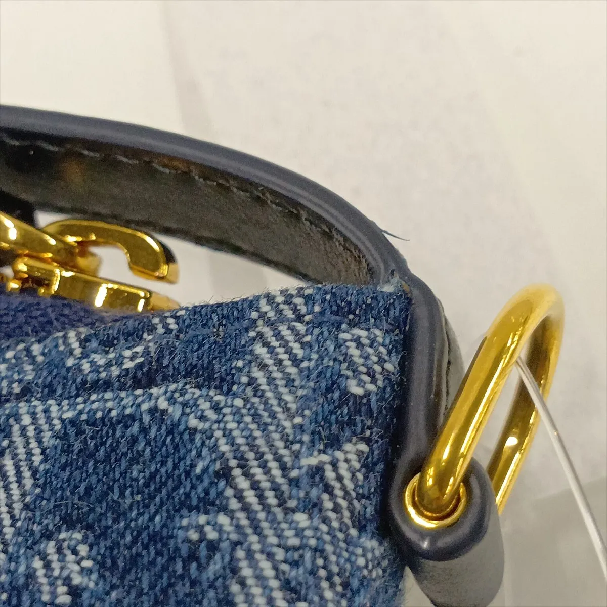 Oblique Denim x Leather Handbag, Blue — view 9