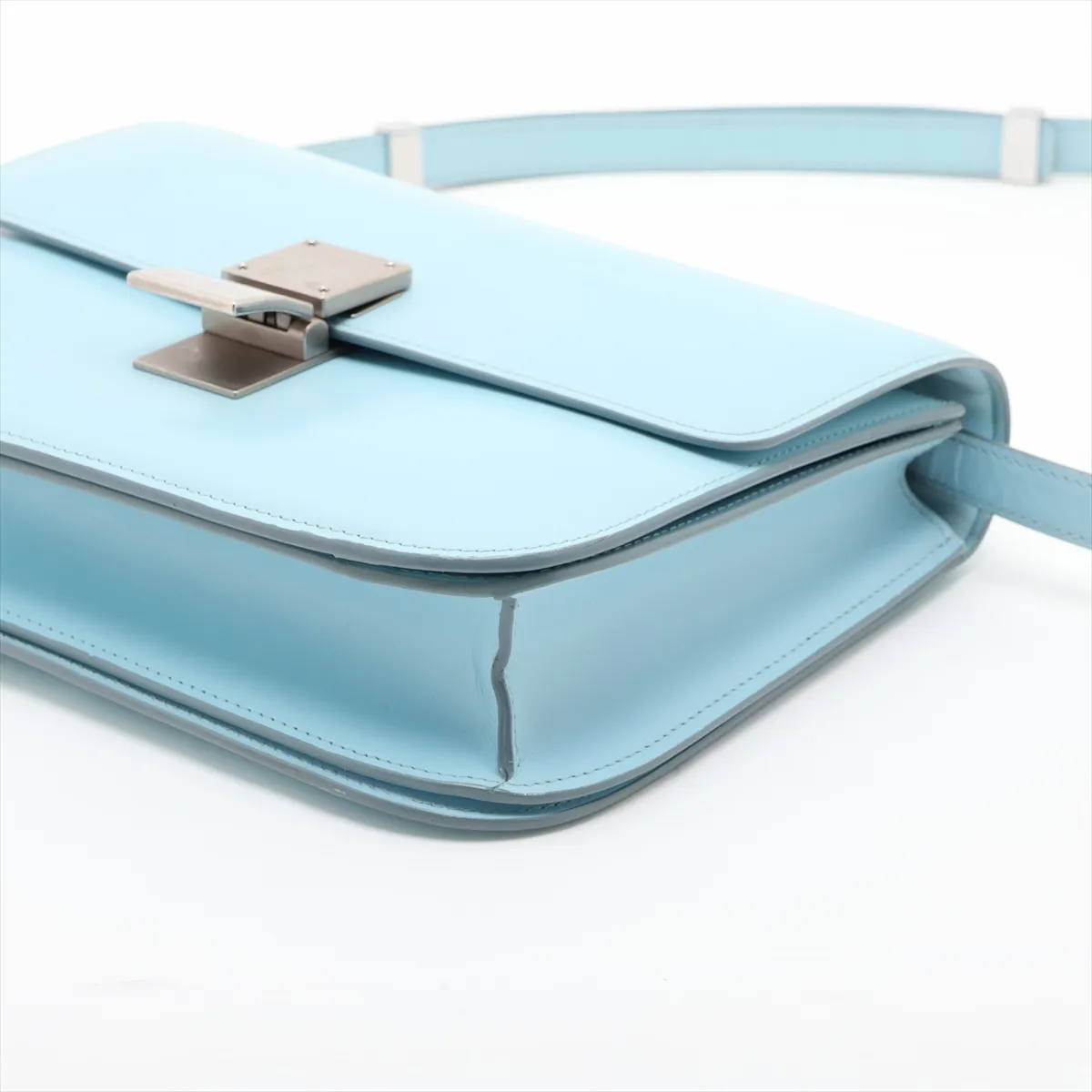Classic Box Medium Leather Shoulder Bag, Blue — view 3