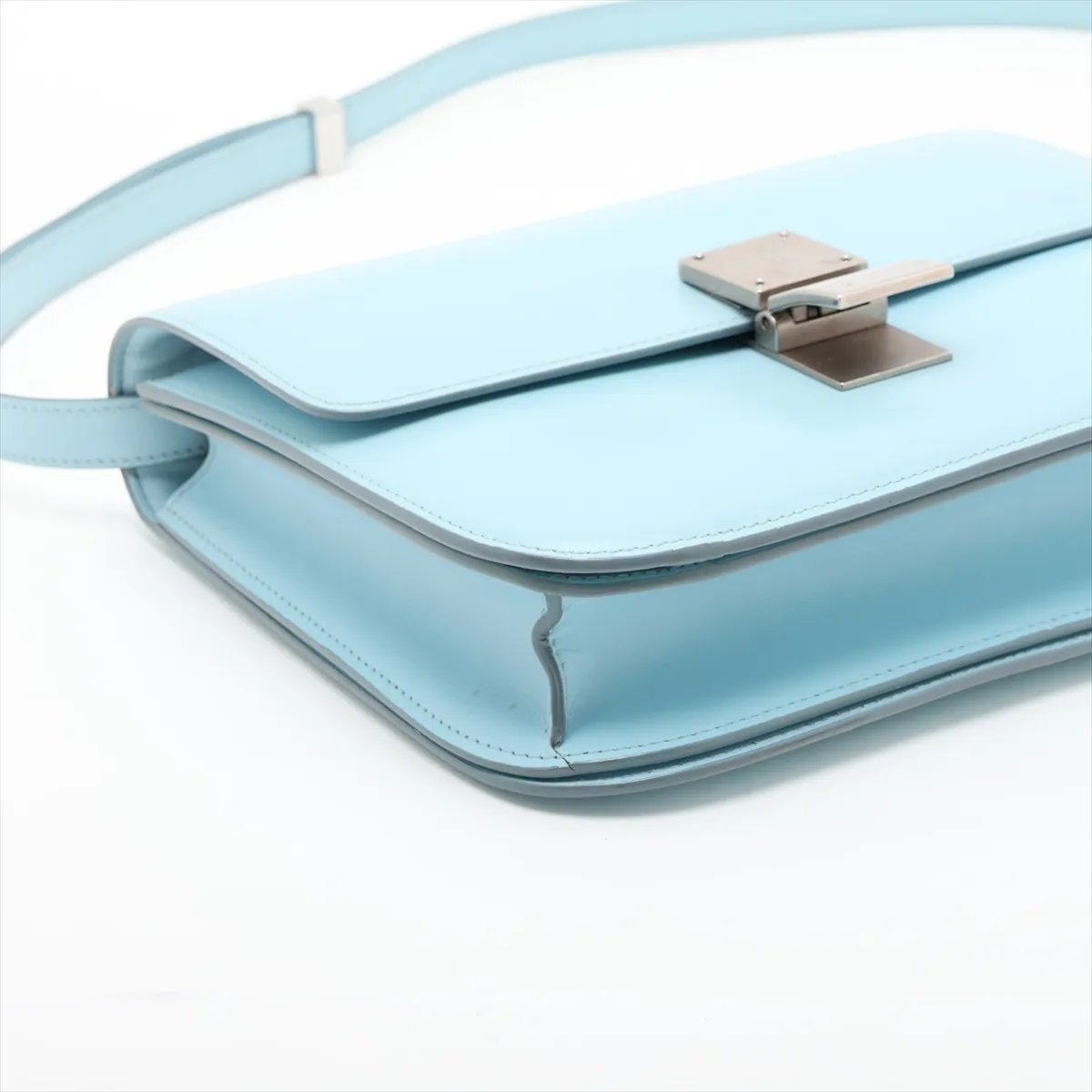 Classic Box Medium Leather Shoulder Bag, Blue — view 4