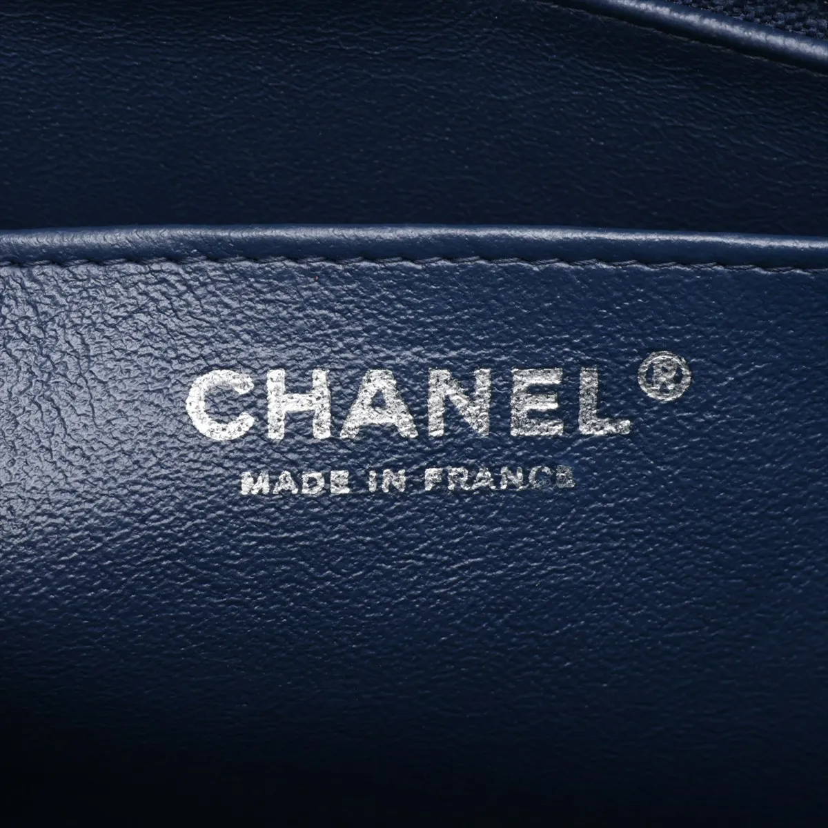 Camellia Lambskin Single Flap Double Chain Bag, Navy, Silver Hardware, 16514600, Serial Number 16 — view 9