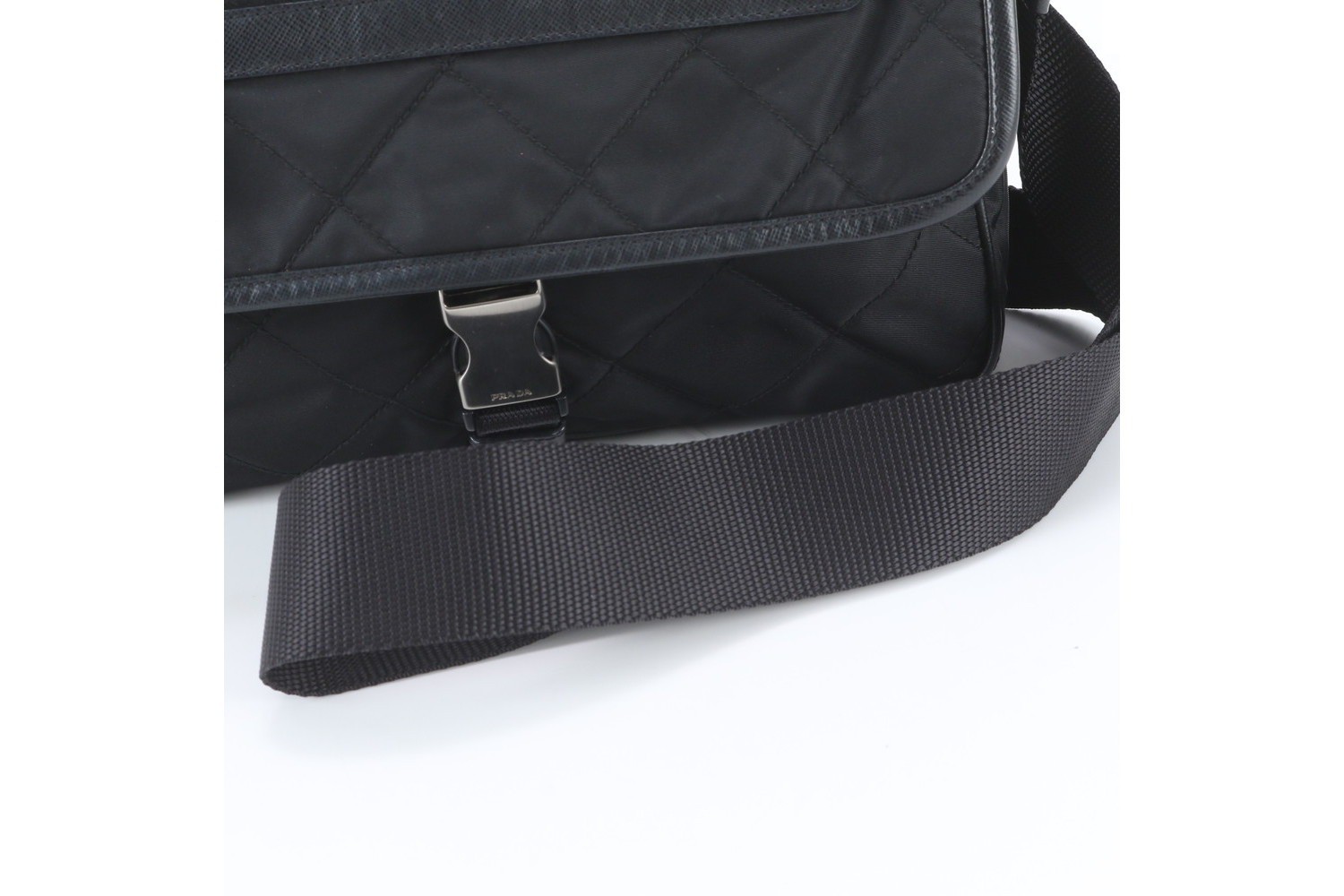 Tessuto Nylon Triangle Logo Leather Shoulder Bag — view 2