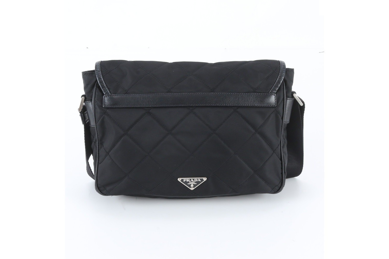 Tessuto Nylon Triangle Logo Leather Shoulder Bag — view 3