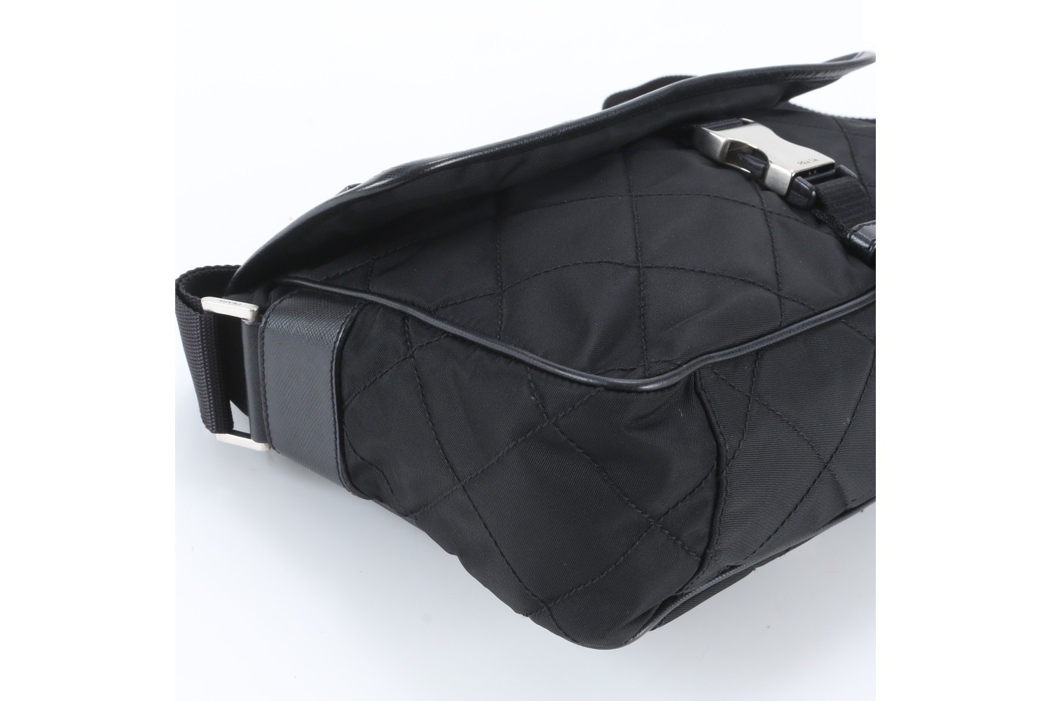 Tessuto Nylon Triangle Logo Leather Shoulder Bag — view 6