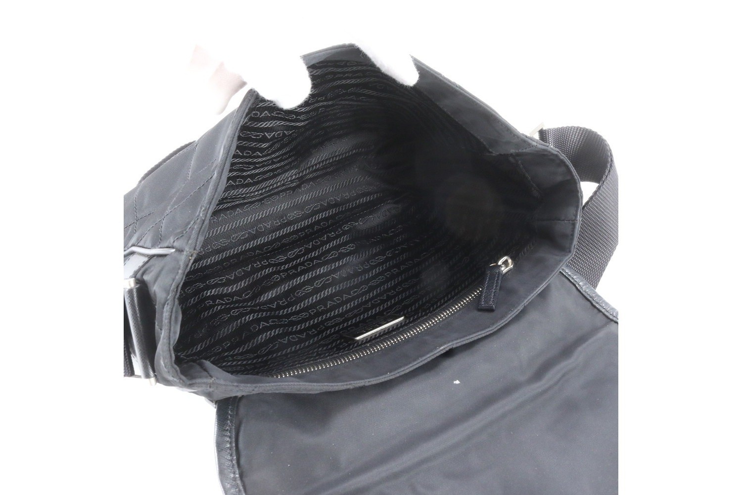 Tessuto Nylon Triangle Logo Leather Shoulder Bag — view 7