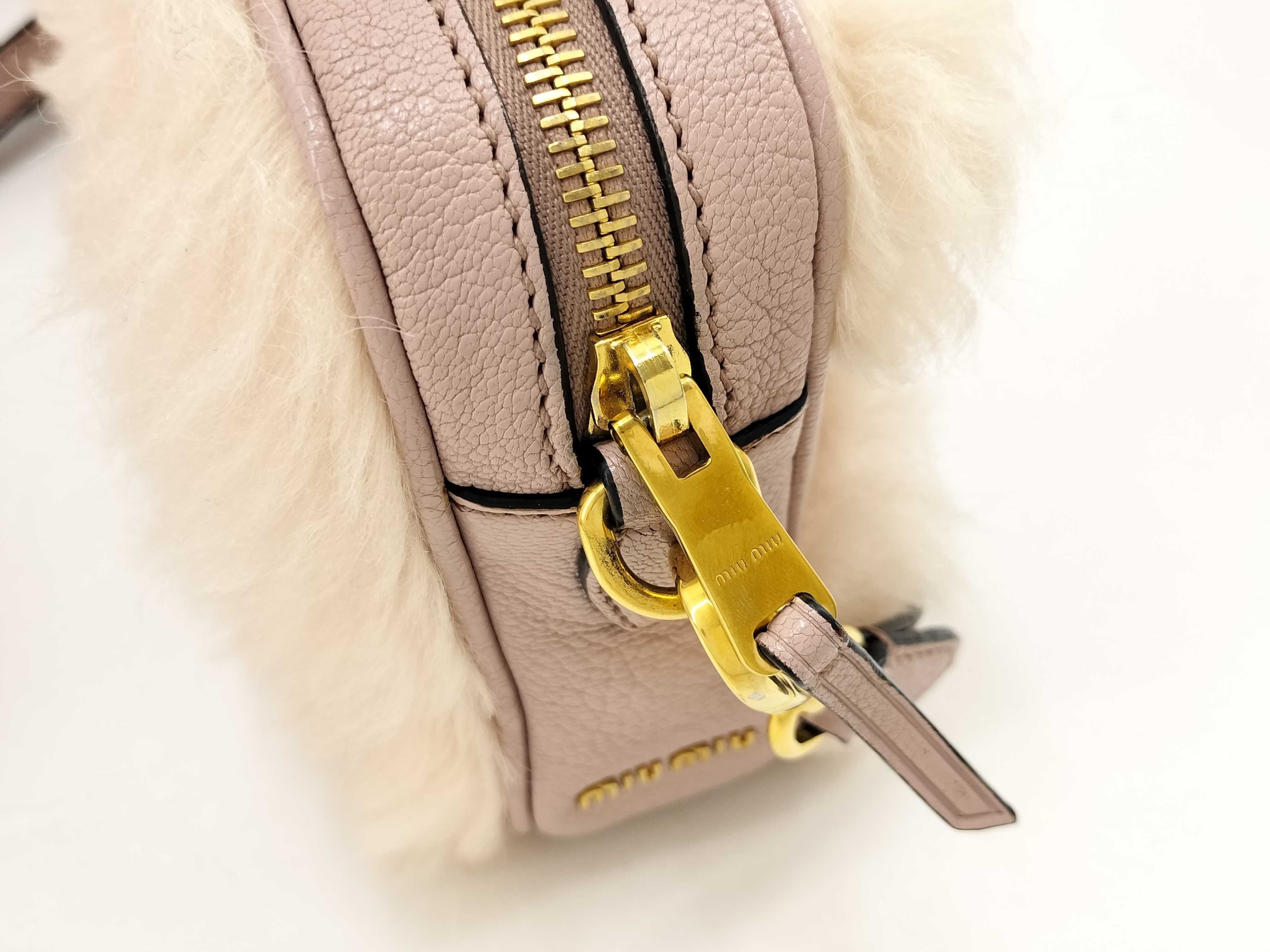 shoulder bag (5BH082) with fur trim, leather accents, ribbon detail, gold hardware, and satin lining. Includes guarantee card and dust bag. — view 5