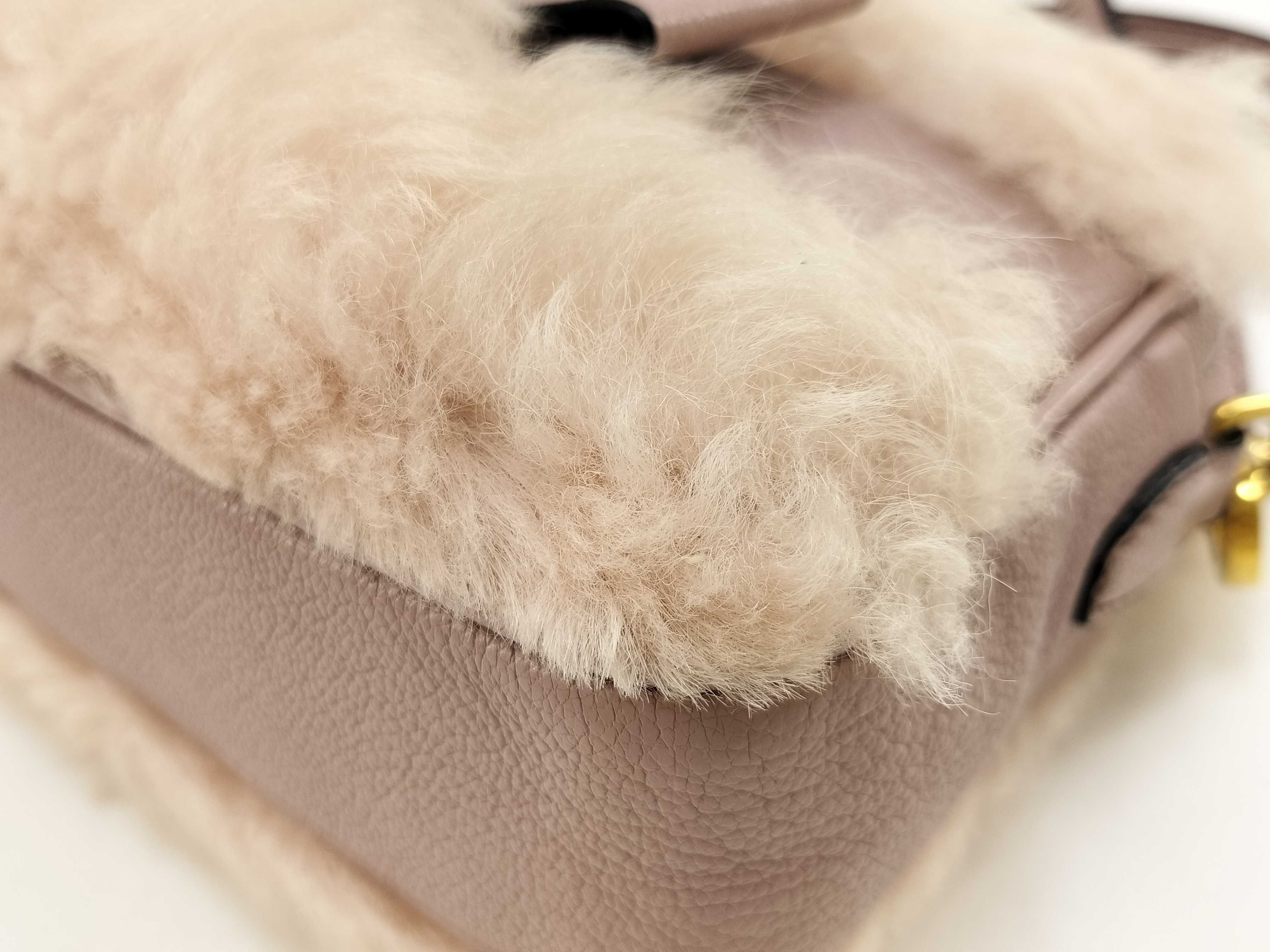 shoulder bag (5BH082) with fur trim, leather accents, ribbon detail, gold hardware, and satin lining. Includes guarantee card and dust bag. — view 8