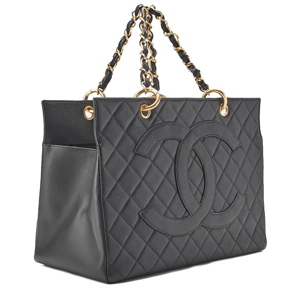 Caviar leather matelassé chain tote bag with Coco Mark, black — view 4