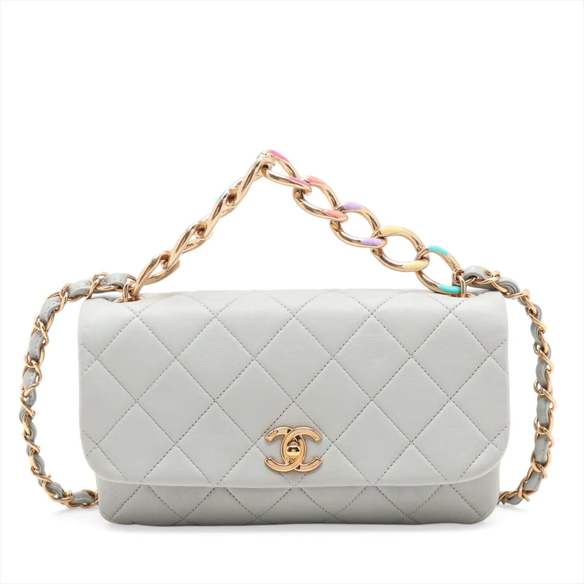 Matelassé Lambskin Chain Shoulder Bag, Blue with Gold Hardware, GKP0G6U6, Random Plate
