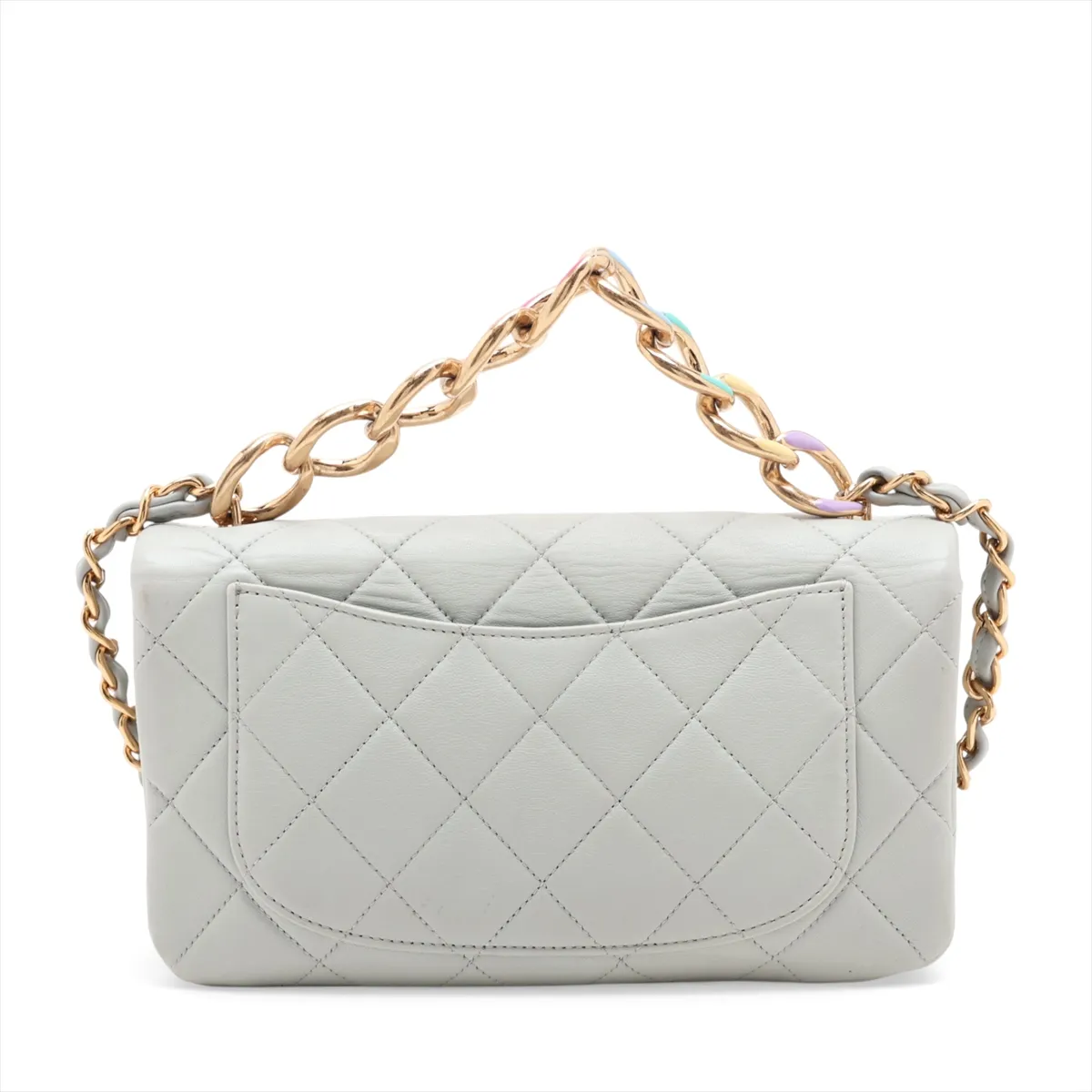 Matelassé Lambskin Chain Shoulder Bag, Blue with Gold Hardware, GKP0G6U6, Random Plate — view 2