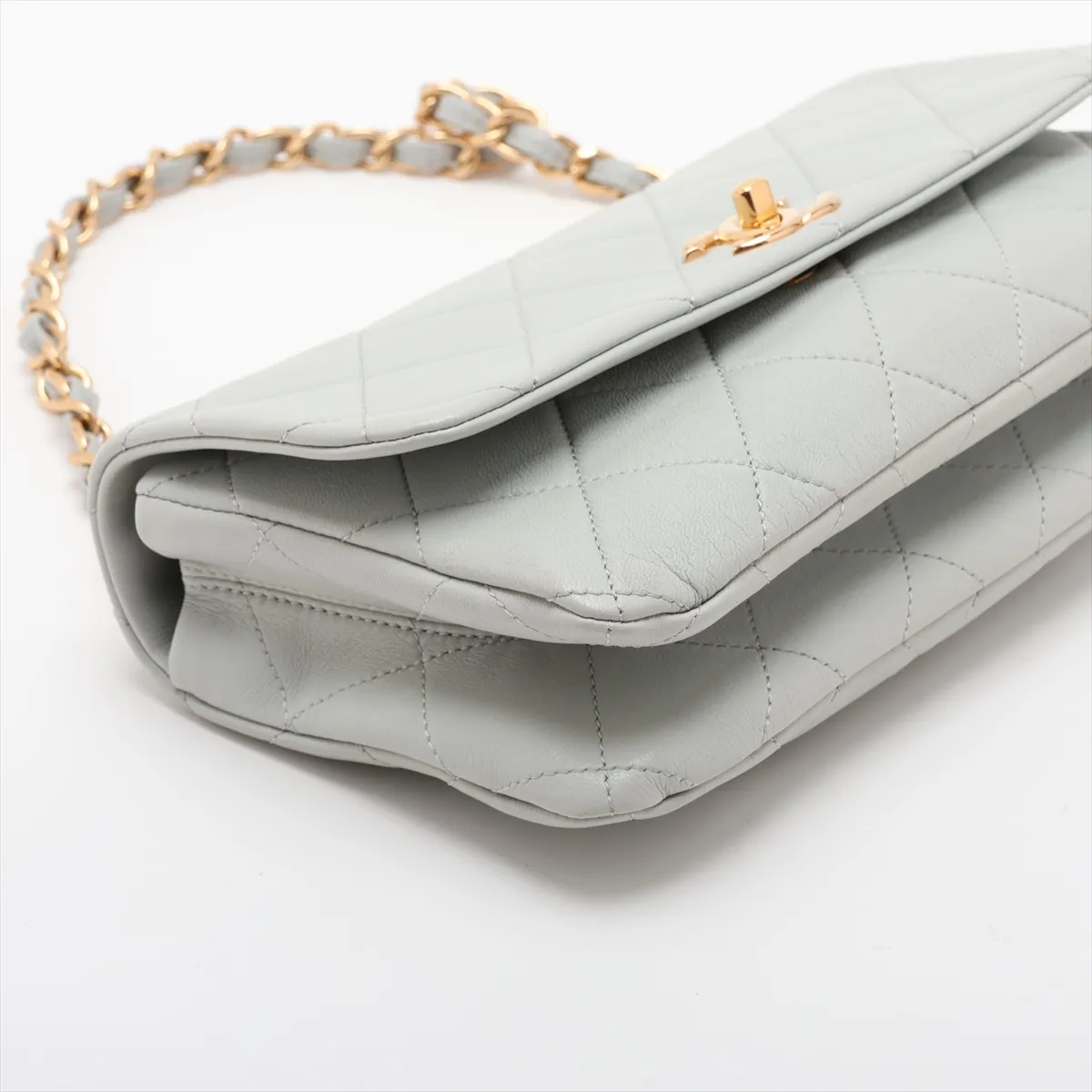 Matelassé Lambskin Chain Shoulder Bag, Blue with Gold Hardware, GKP0G6U6, Random Plate — view 4