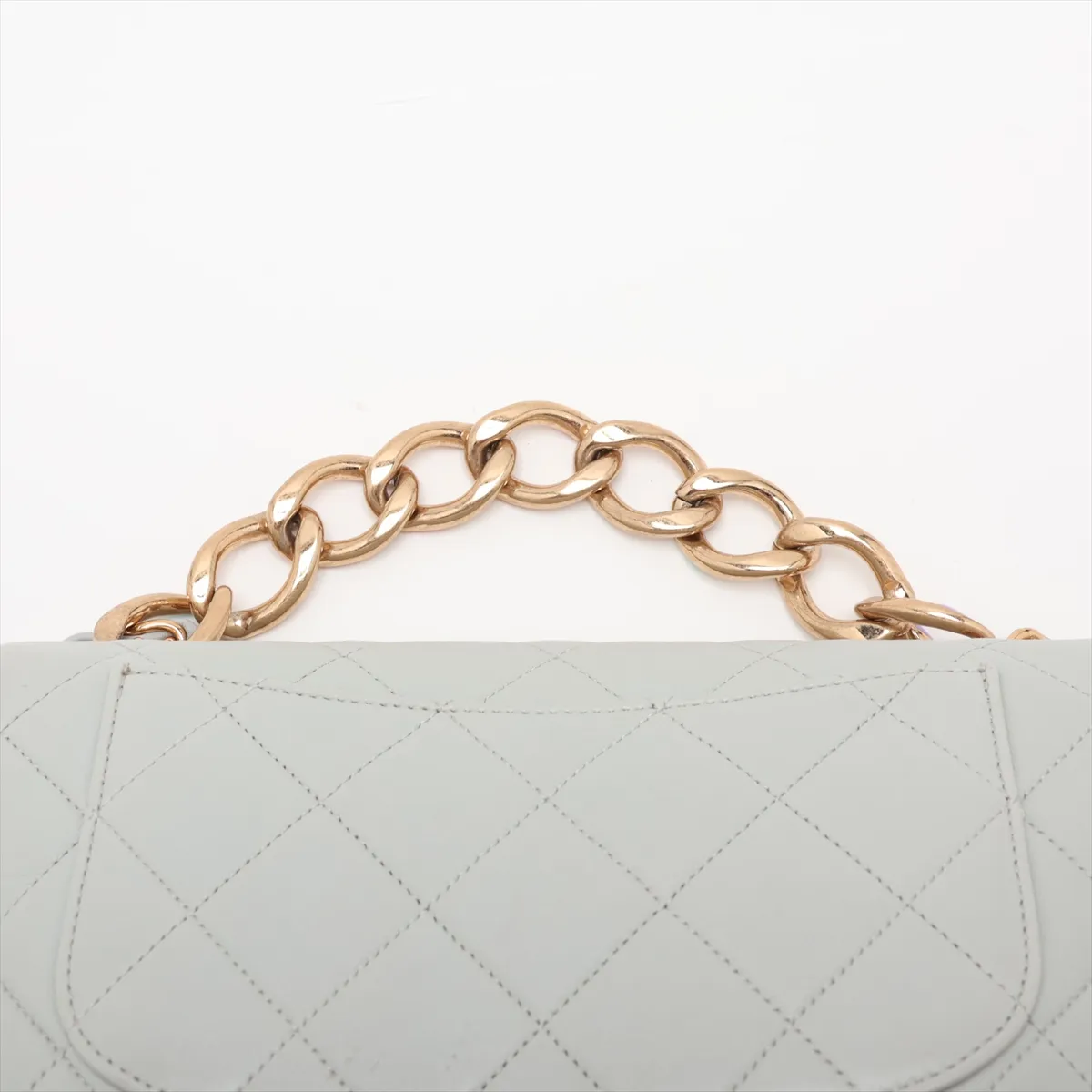 Matelassé Lambskin Chain Shoulder Bag, Blue with Gold Hardware, GKP0G6U6, Random Plate — view 6