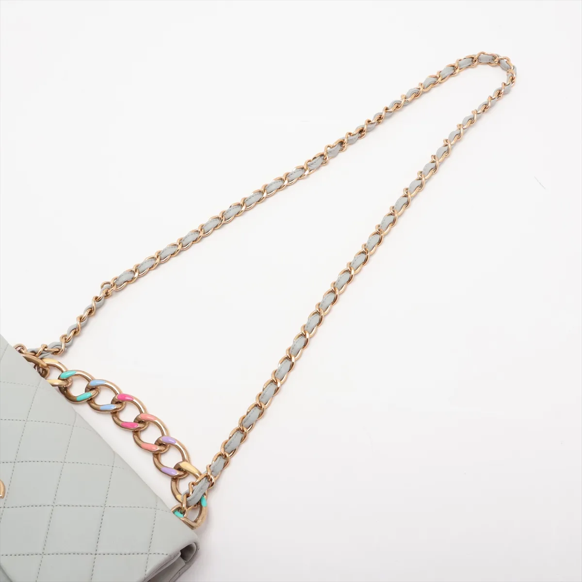 Matelassé Lambskin Chain Shoulder Bag, Blue with Gold Hardware, GKP0G6U6, Random Plate — view 7