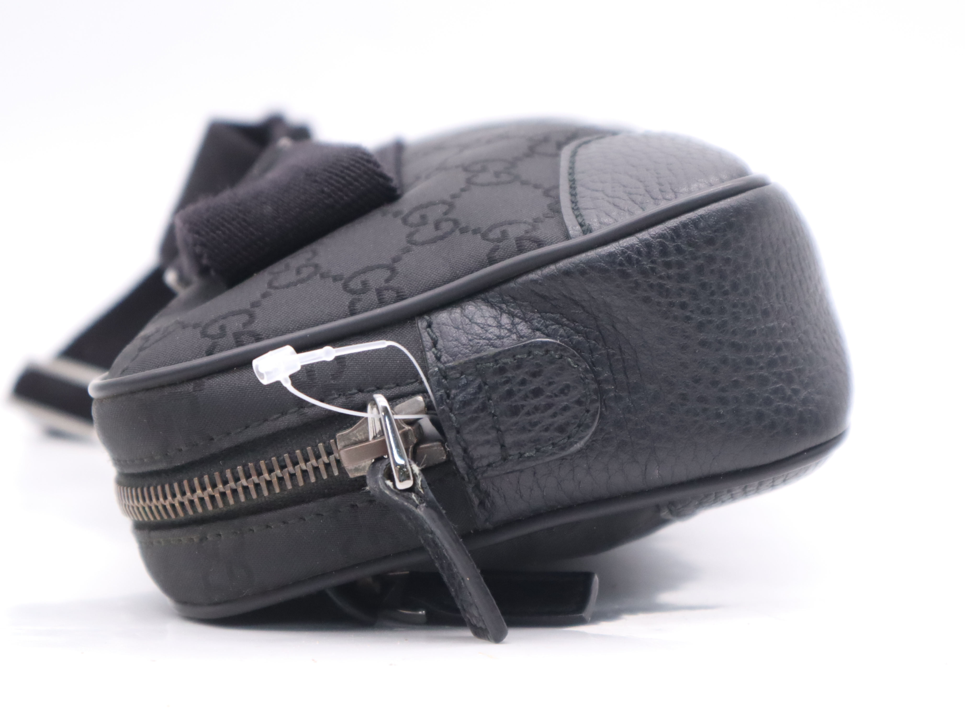 336672 GG Nylon/Leather Waist Bag, Black with Silver Hardware — view 3