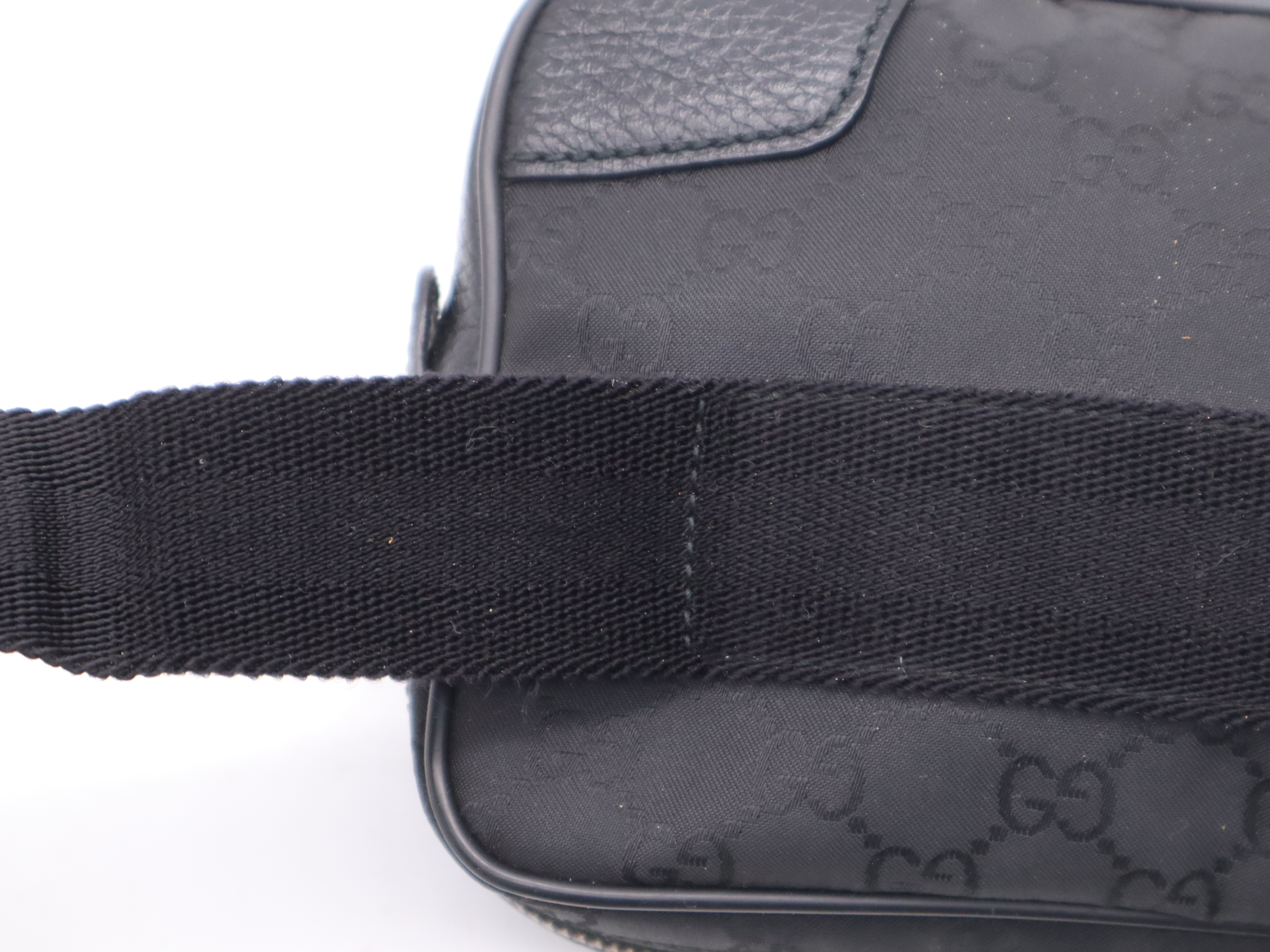 336672 GG Nylon/Leather Waist Bag, Black with Silver Hardware — view 7
