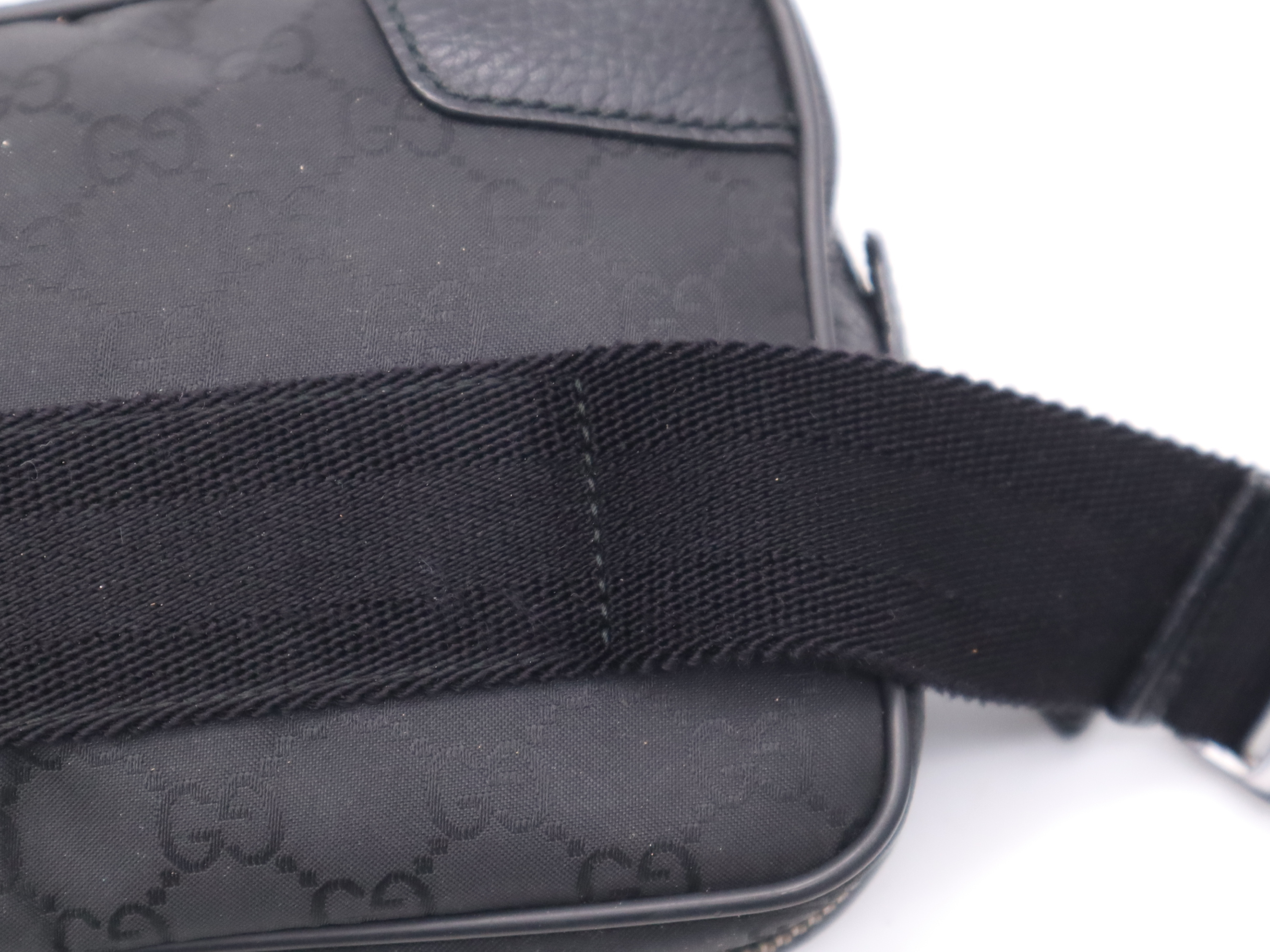 336672 GG Nylon/Leather Waist Bag, Black with Silver Hardware — view 8