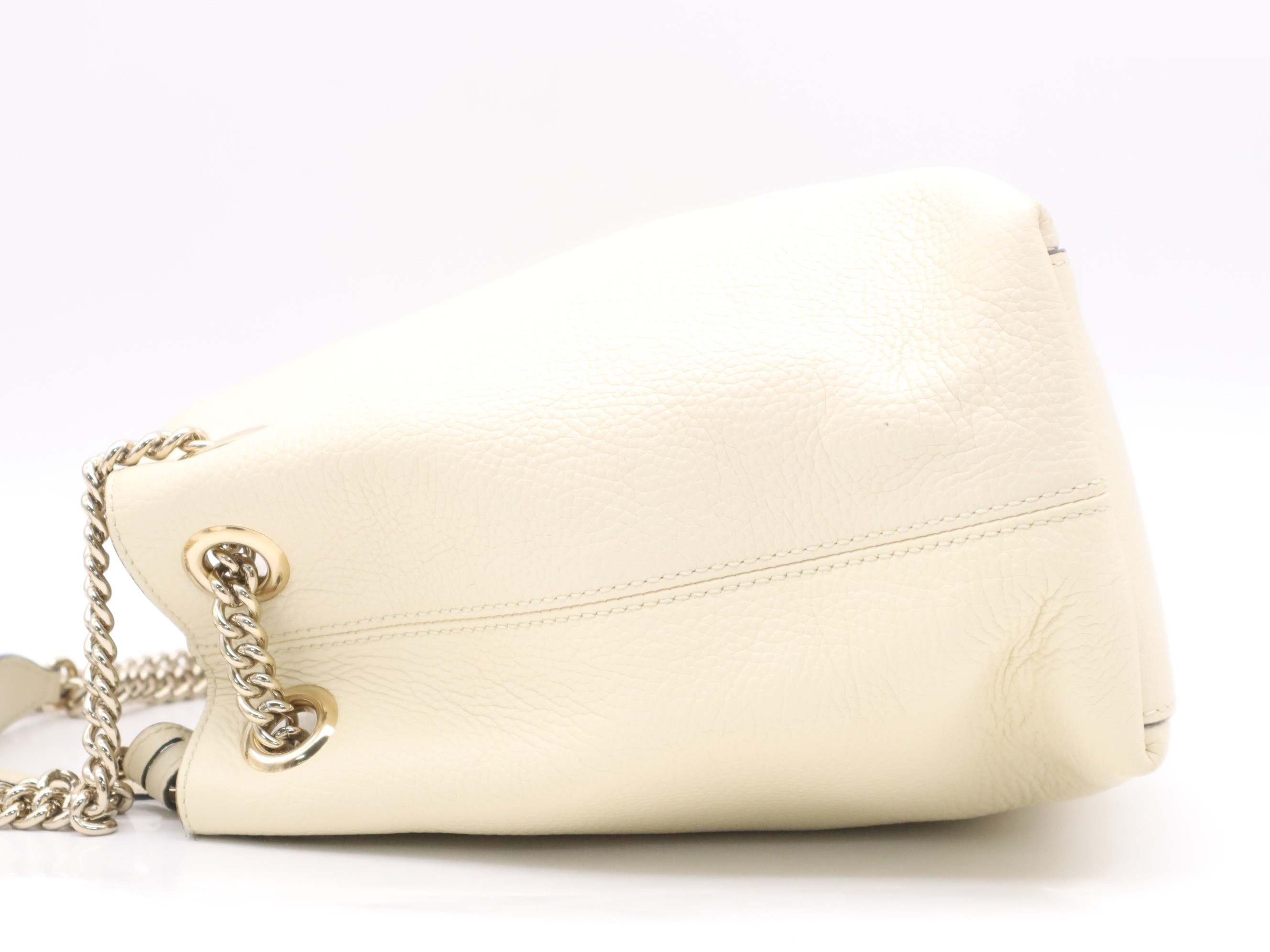 Leather Soho Fringe Tote Bag with Dust Bag, Ivory — view 3