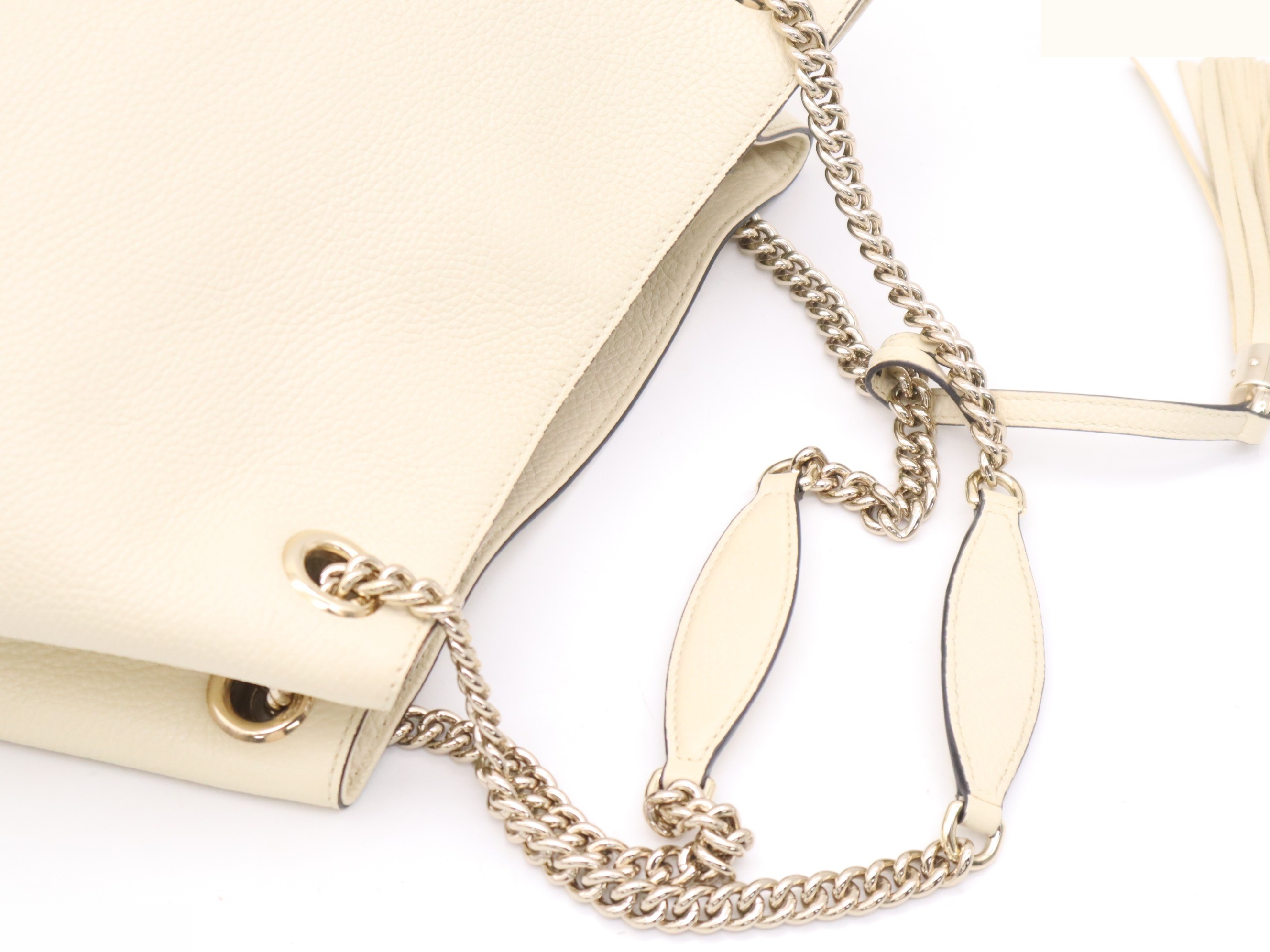 Leather Soho Fringe Tote Bag with Dust Bag, Ivory — view 6