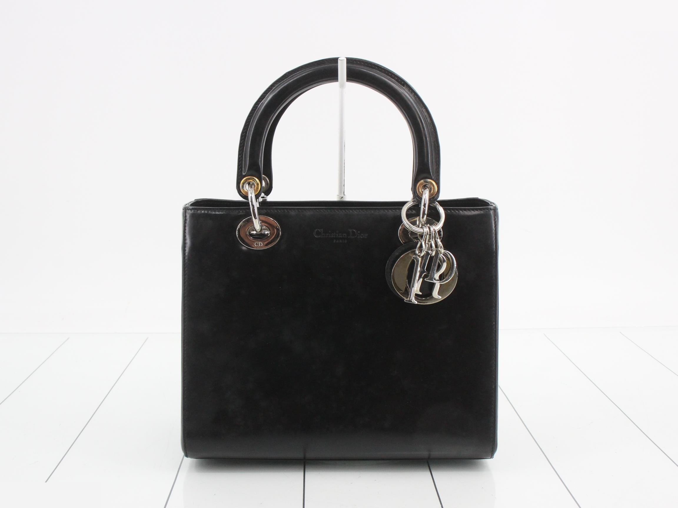 Lady Dior Black 2-Way Handbag with Gold Hardware and Strap