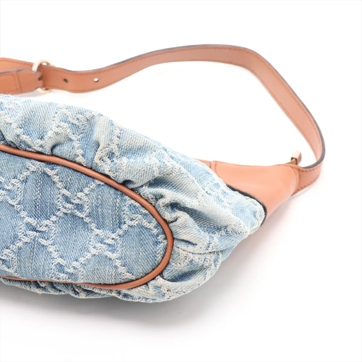 GG Denim 224093 Denim x Leather Shoulder Bag Blue x Brown — view 3