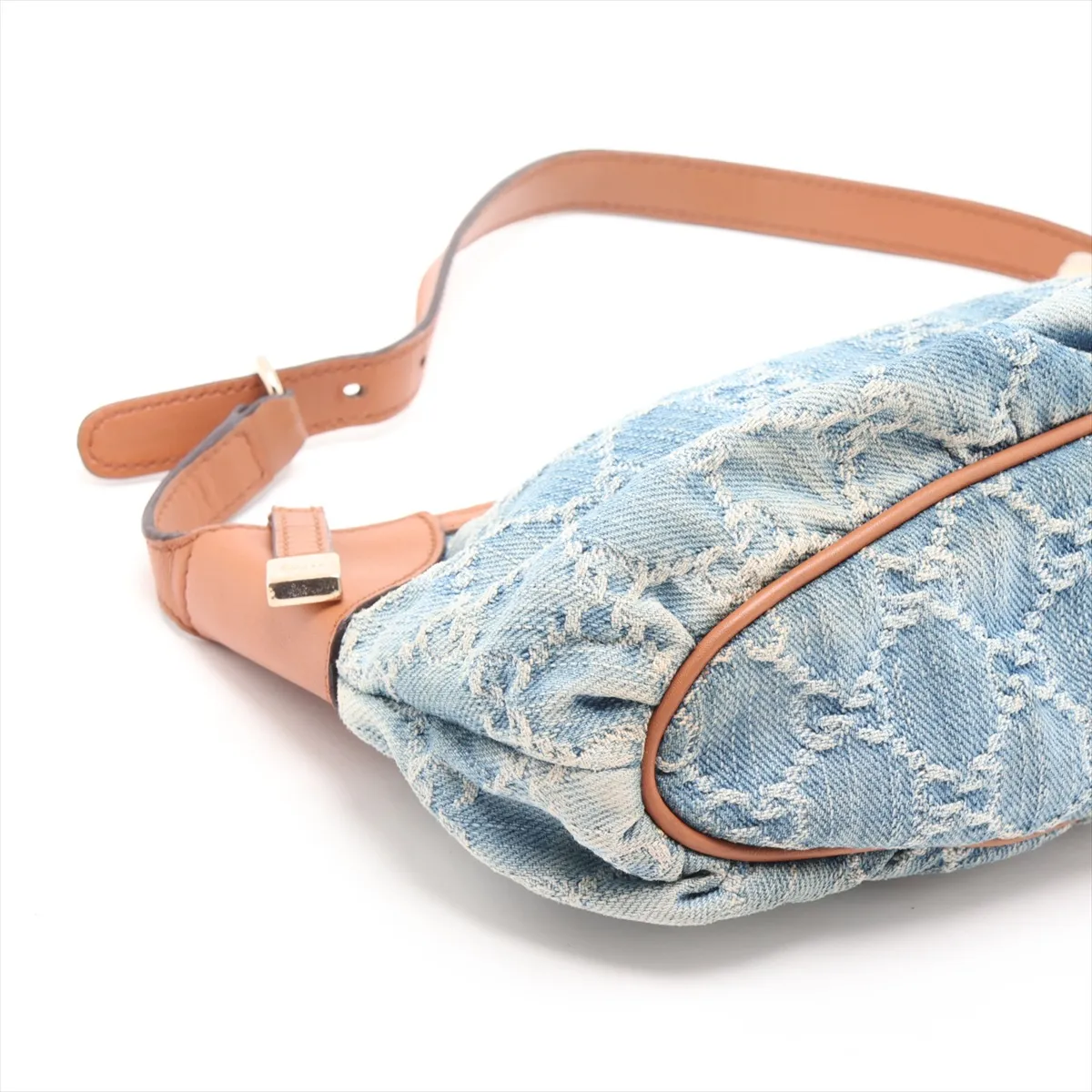 GG Denim 224093 Denim x Leather Shoulder Bag Blue x Brown — view 4