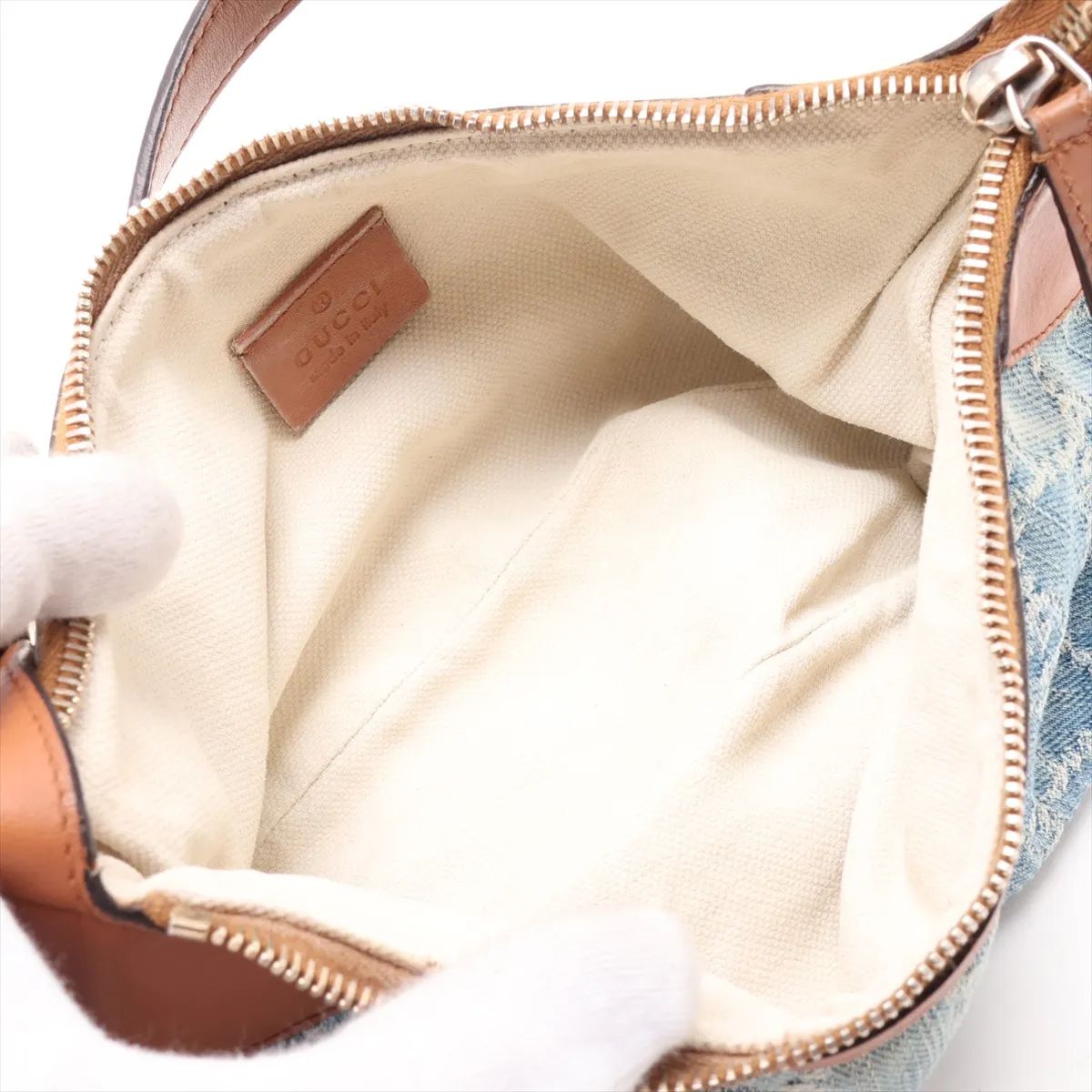GG Denim 224093 Denim x Leather Shoulder Bag Blue x Brown — view 7