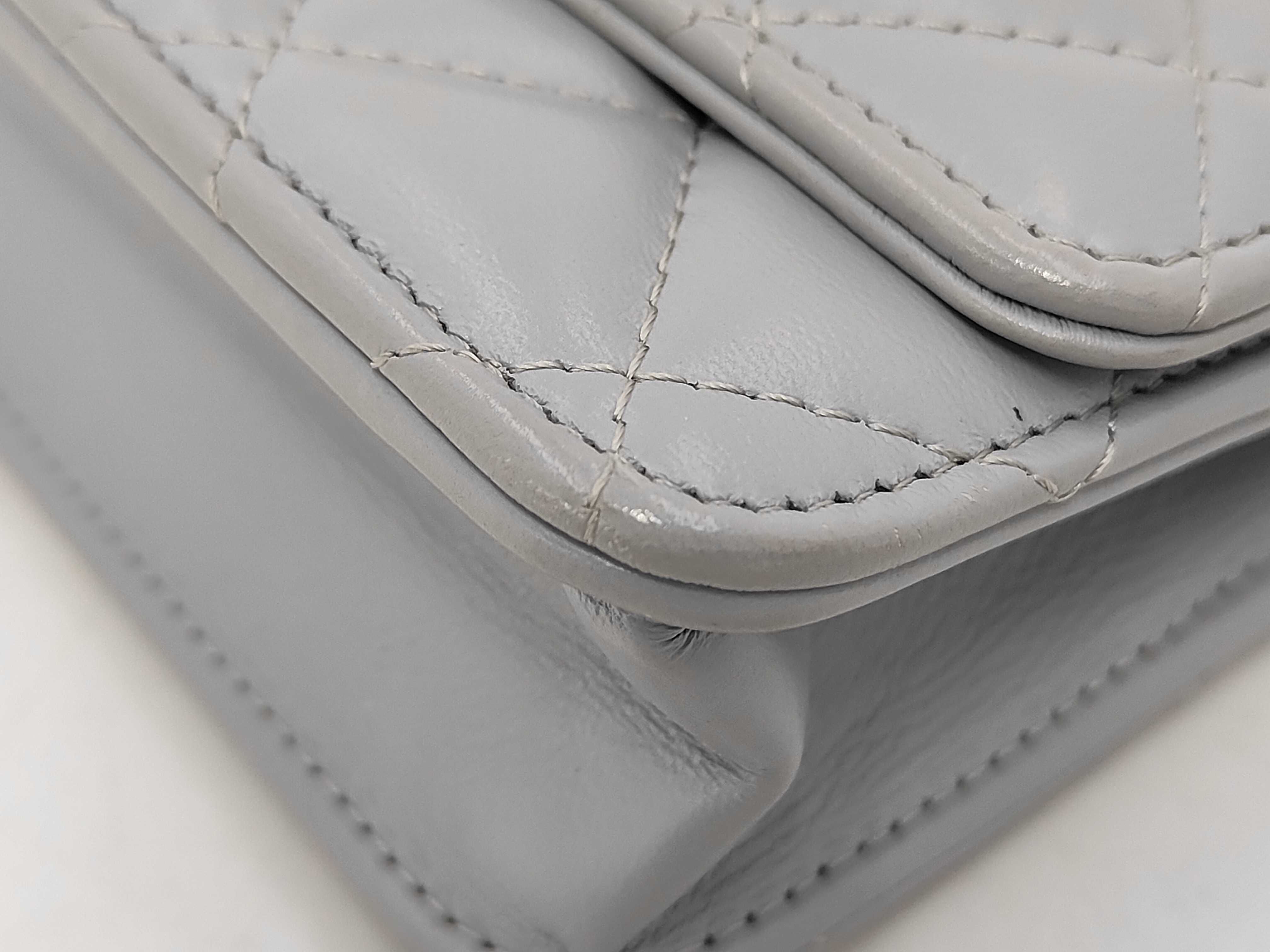 Matelassé Chain Shoulder Bag, Gray Lambskin, Gold Hardware. — view 6