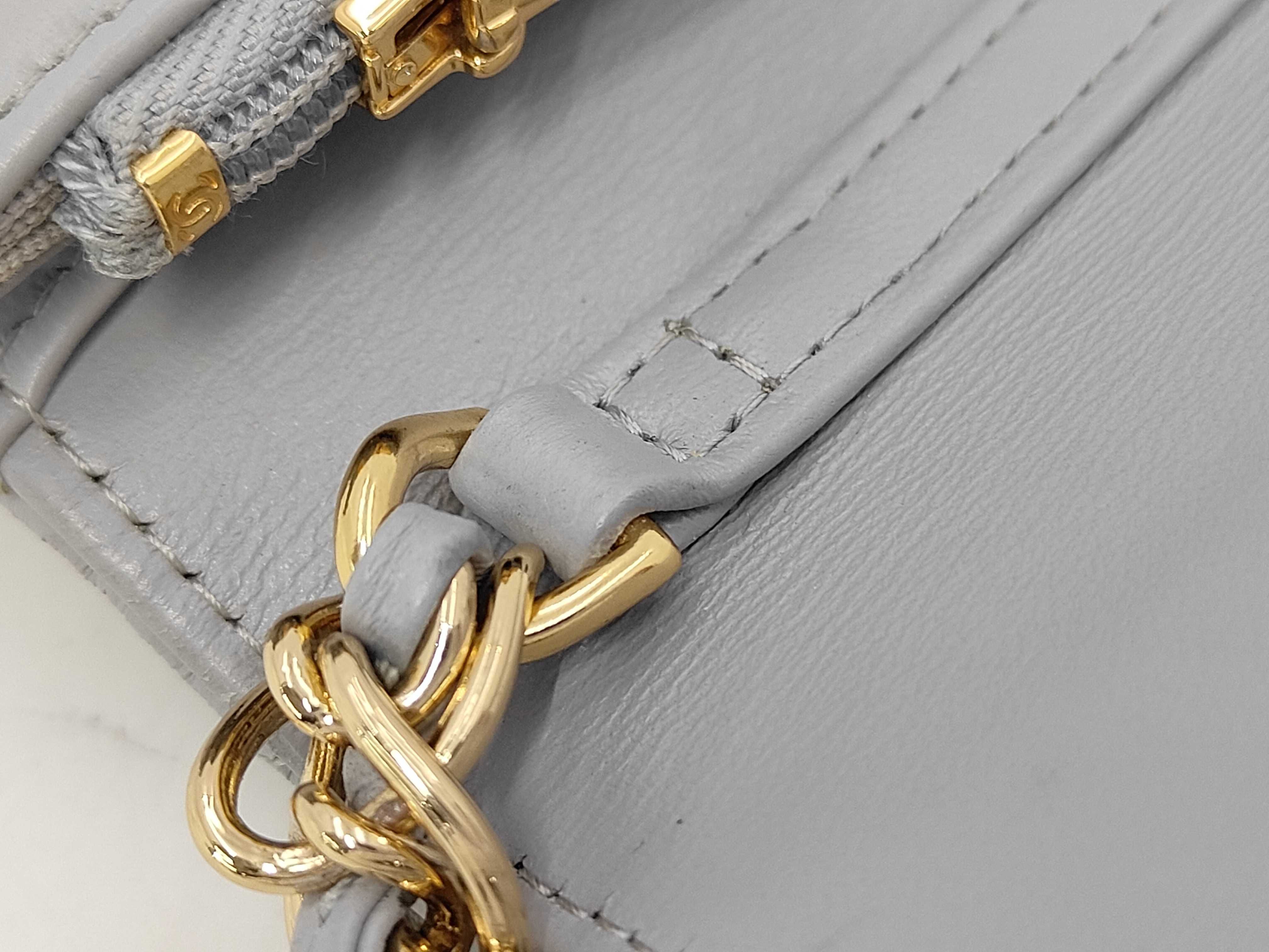 Matelassé Chain Shoulder Bag, Gray Lambskin, Gold Hardware. — view 8