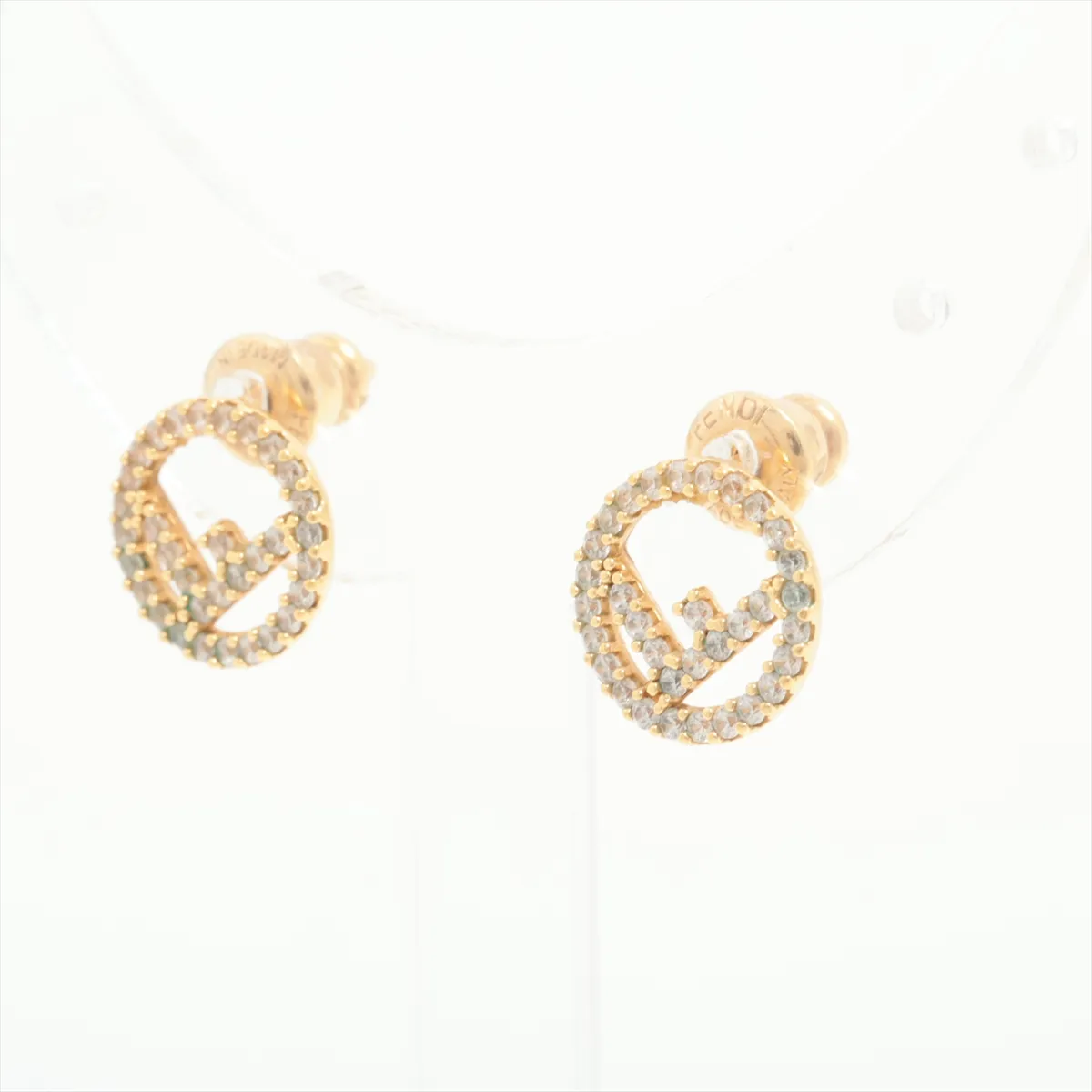 F is Fendi earrings (for both ears) GP x Rhinestone Gold — view 3