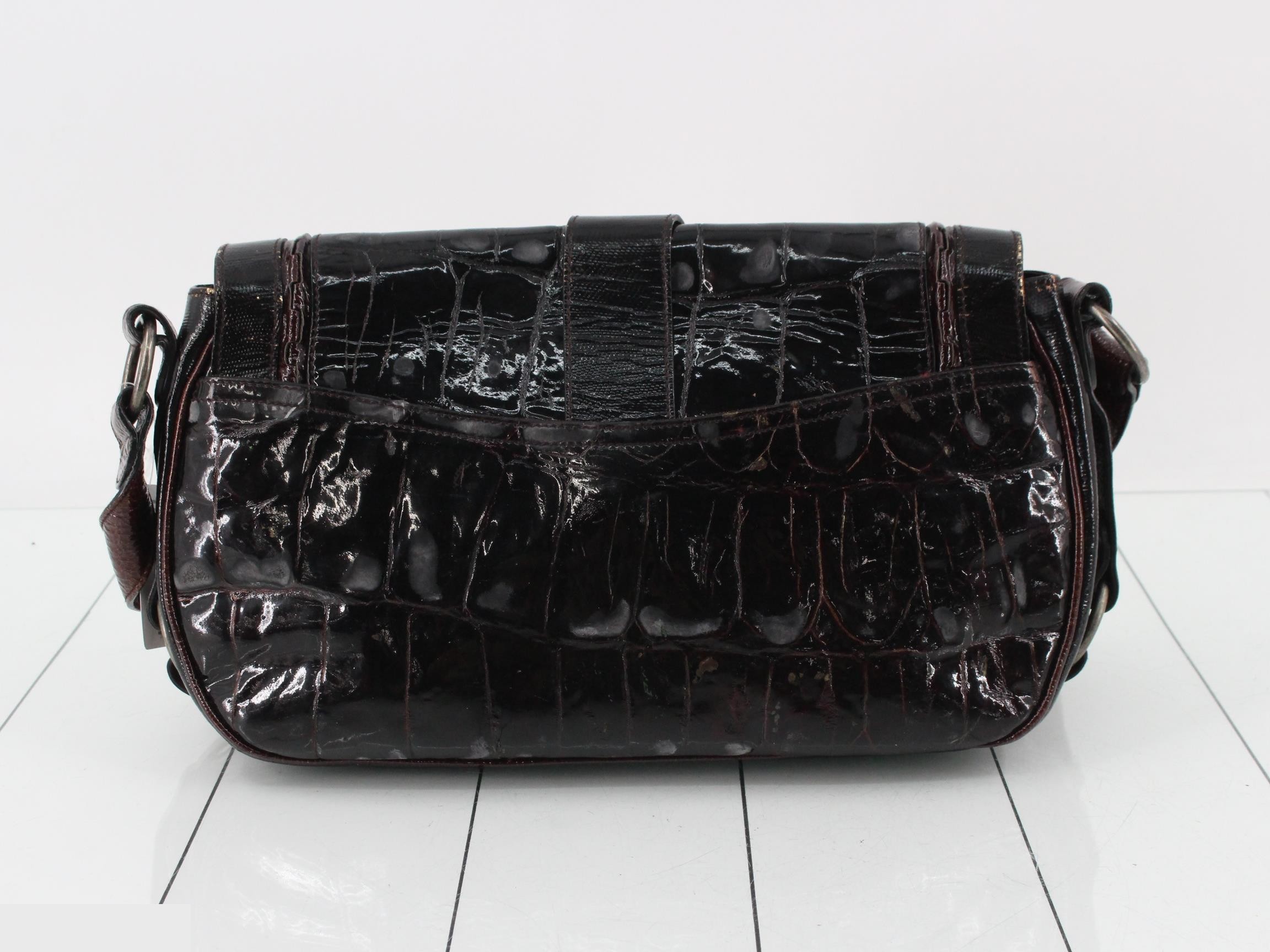 Crocodile-embossed gaucho shoulder bag — view 2