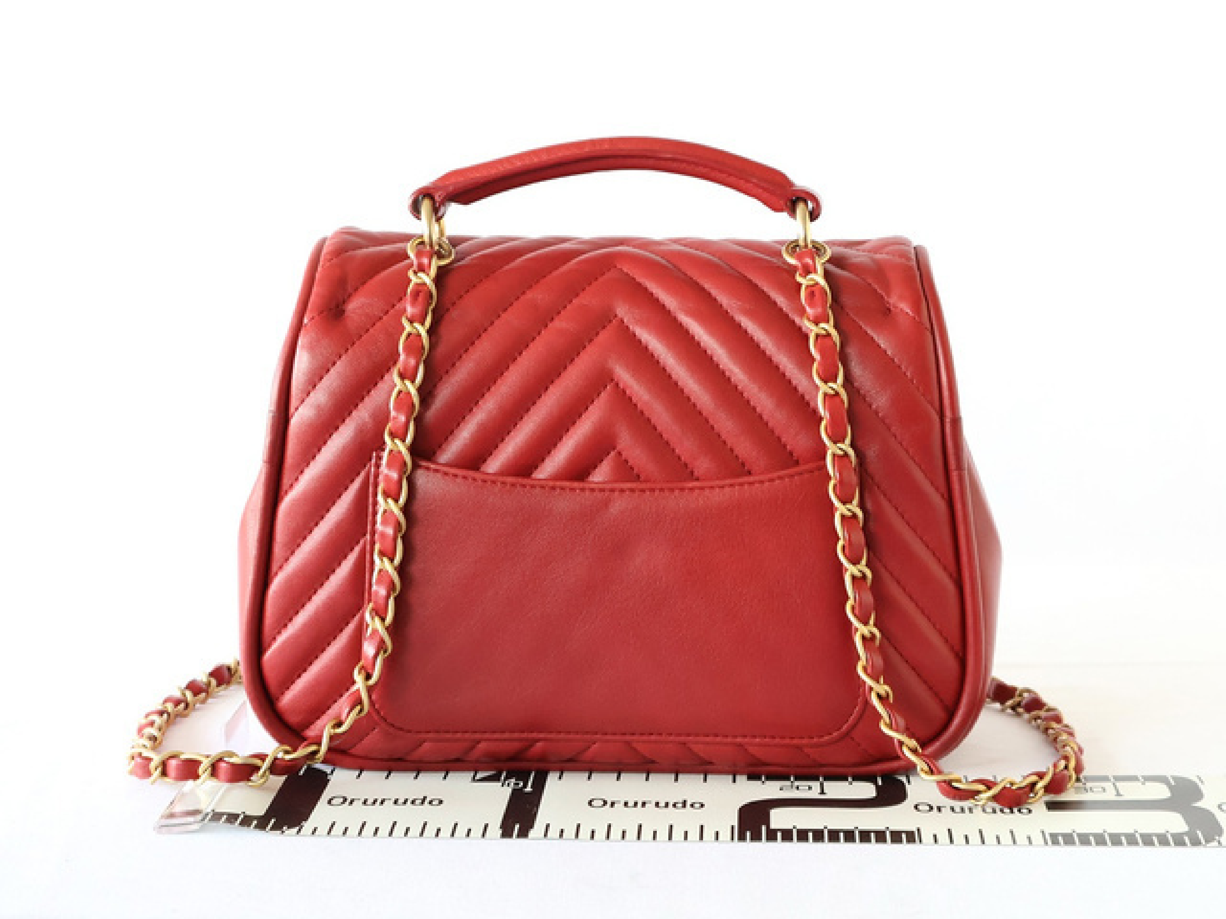 V-stitch lambskin shoulder bag with seal, serial number 24 series, chain shoulder bag. — view 2
