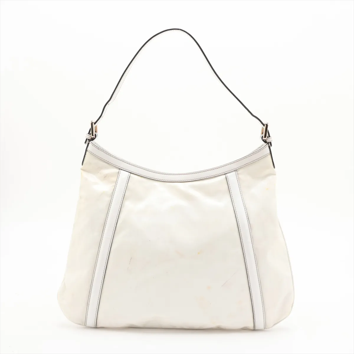 Interlocking G Coated Canvas x Leather Shoulder Bag, White, 162740 — view 2