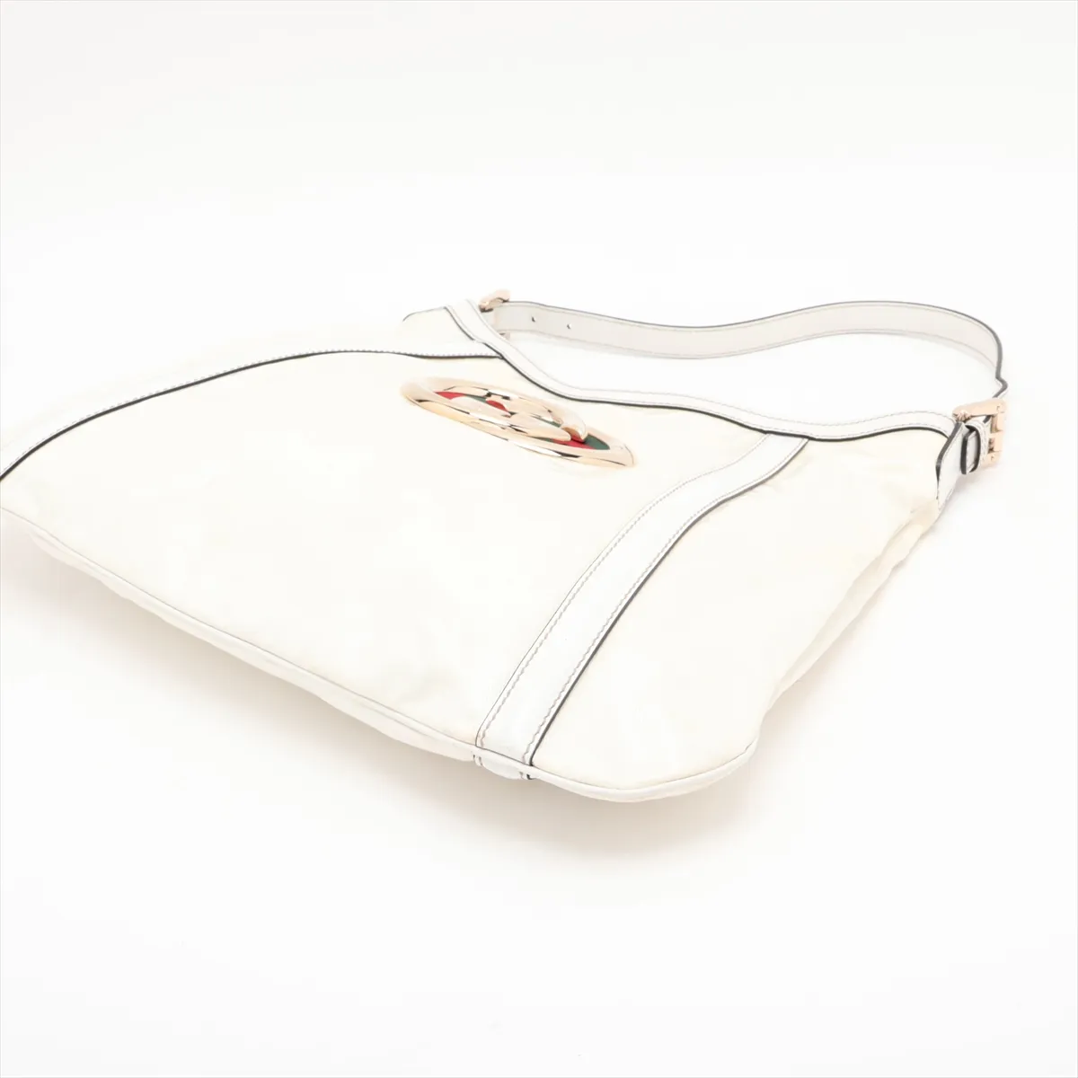 Interlocking G Coated Canvas x Leather Shoulder Bag, White, 162740 — view 3