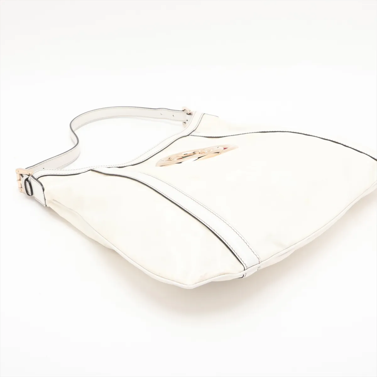 Interlocking G Coated Canvas x Leather Shoulder Bag, White, 162740 — view 4