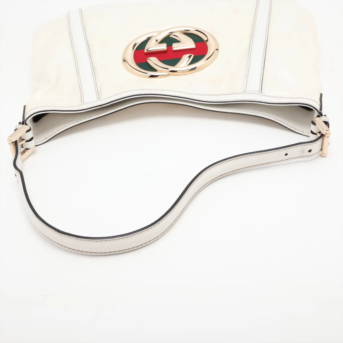 Interlocking G Coated Canvas x Leather Shoulder Bag, White, 162740 — view 5