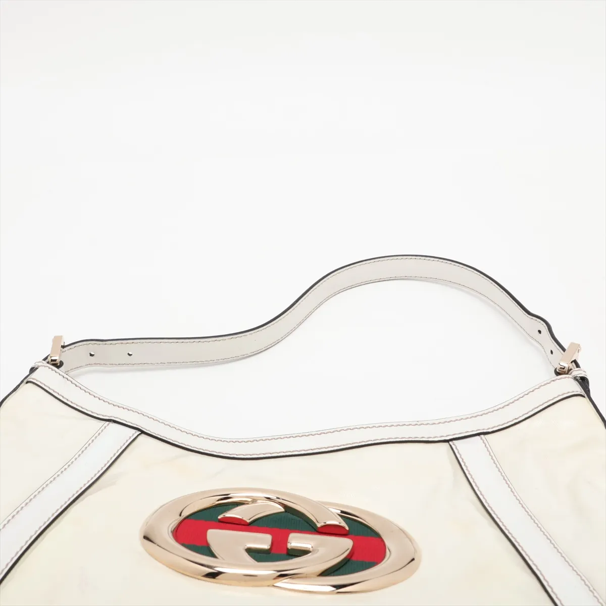 Interlocking G Coated Canvas x Leather Shoulder Bag, White, 162740 — view 6